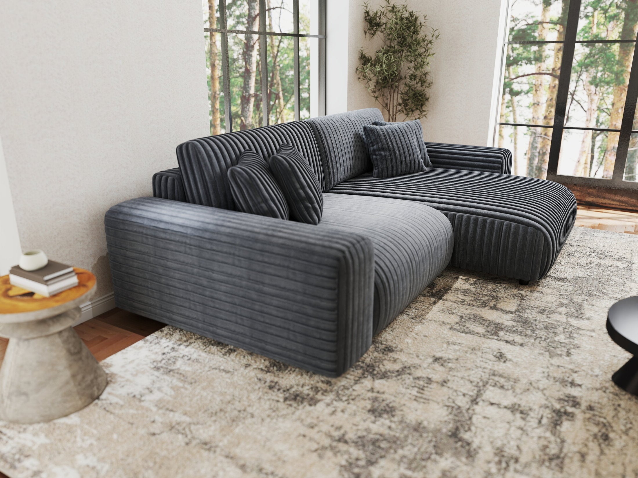 Colțar extensibil dumonde cu ladă de depozitare si sezut confortabil din spuma HR, Sarina Ambience Gri 255x168 cm II