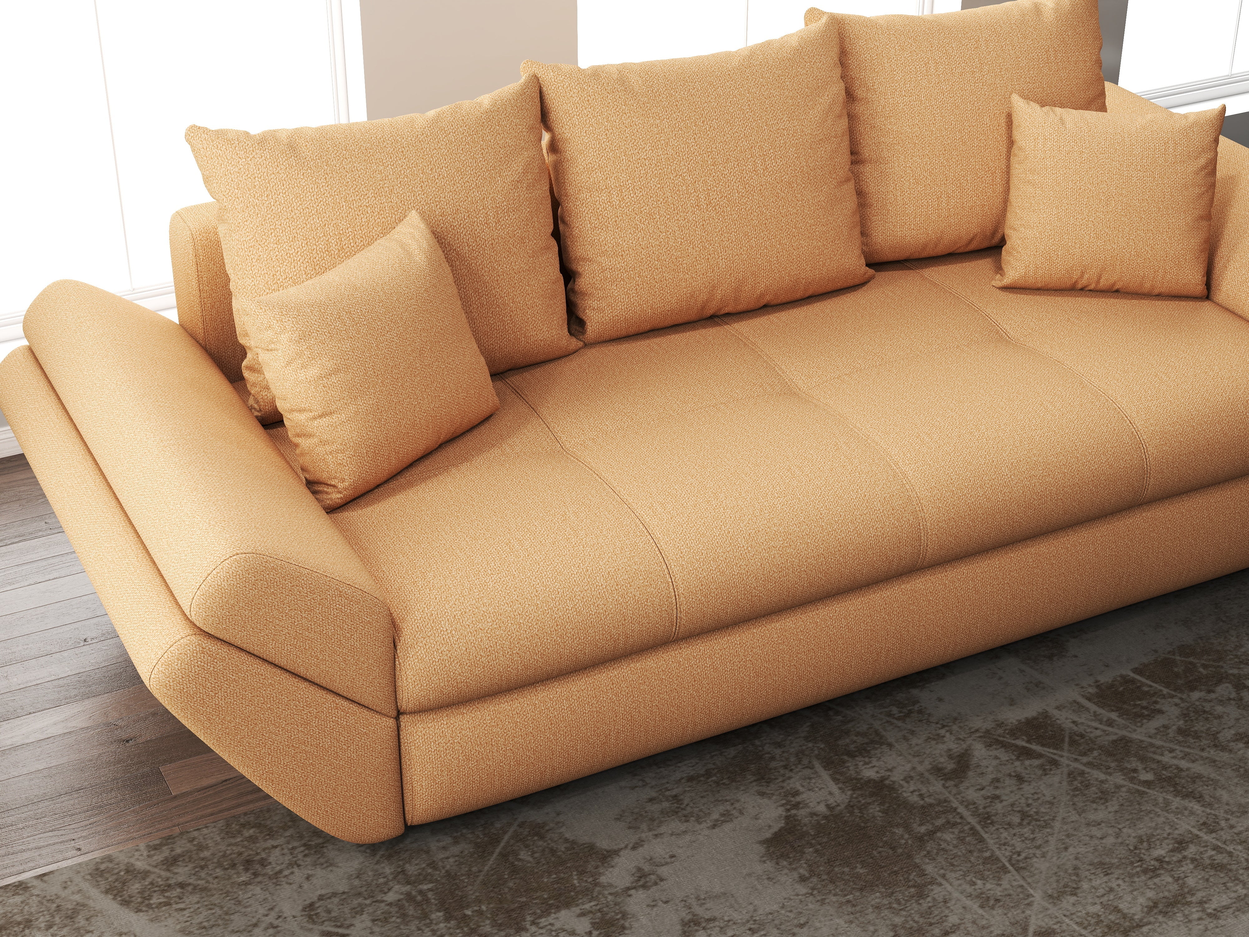 Canapea extensibilă dumonde cu ladă de depozitare si sezut confortabil din spuma HR, Loana Enjoy Mango 250x100 cm Fabrica