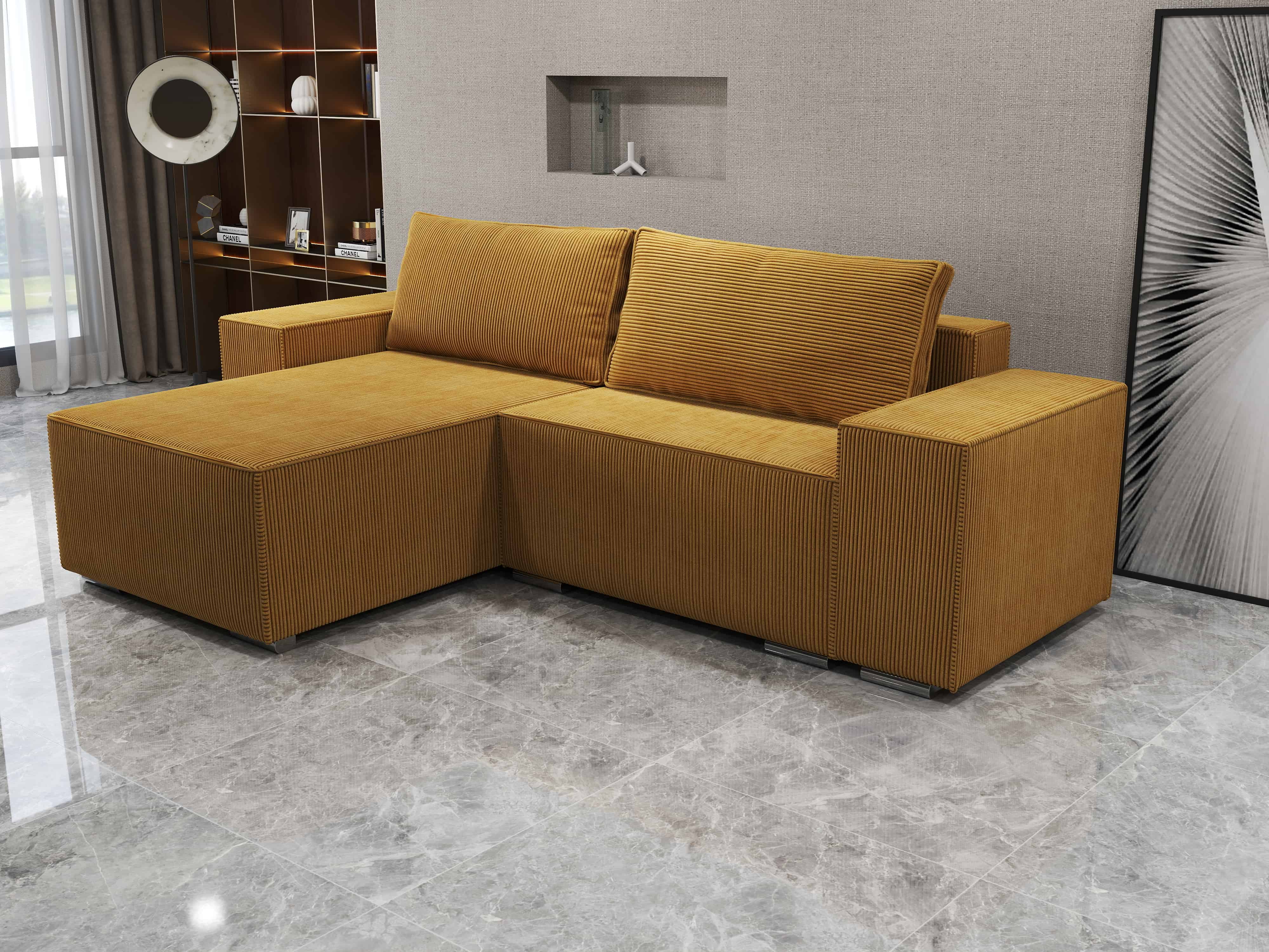 Colțar extensibil dumonde cu ladă de depozitare si sezut confortabil din spuma HR, Dream Zoom Mustar 290x185 cm Fabrica