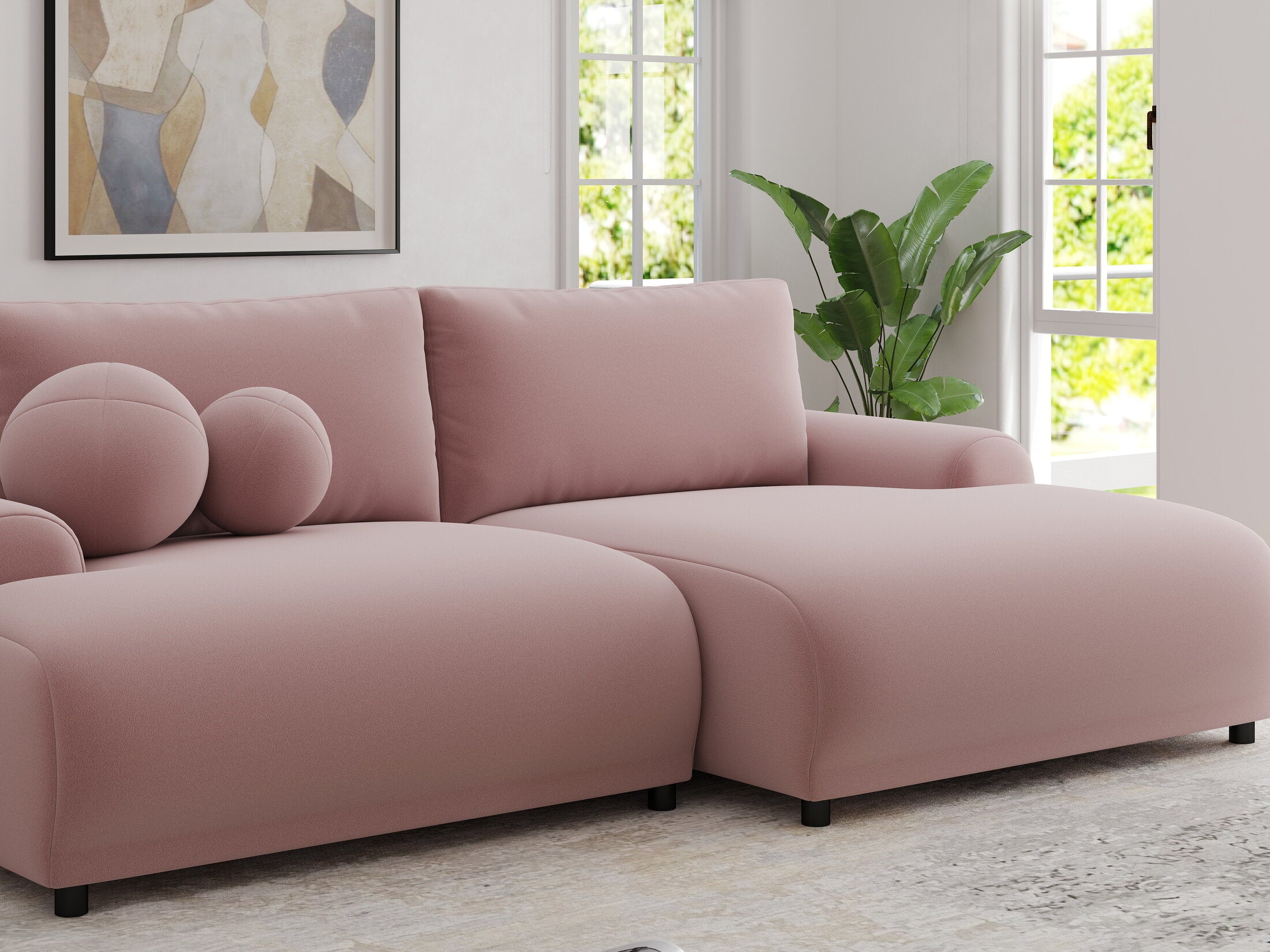 Colțar extensibil dumonde cu ladă de depozitare și șezut confortabil din spumă HR, Carlo Royal Roz 240x145 cm II