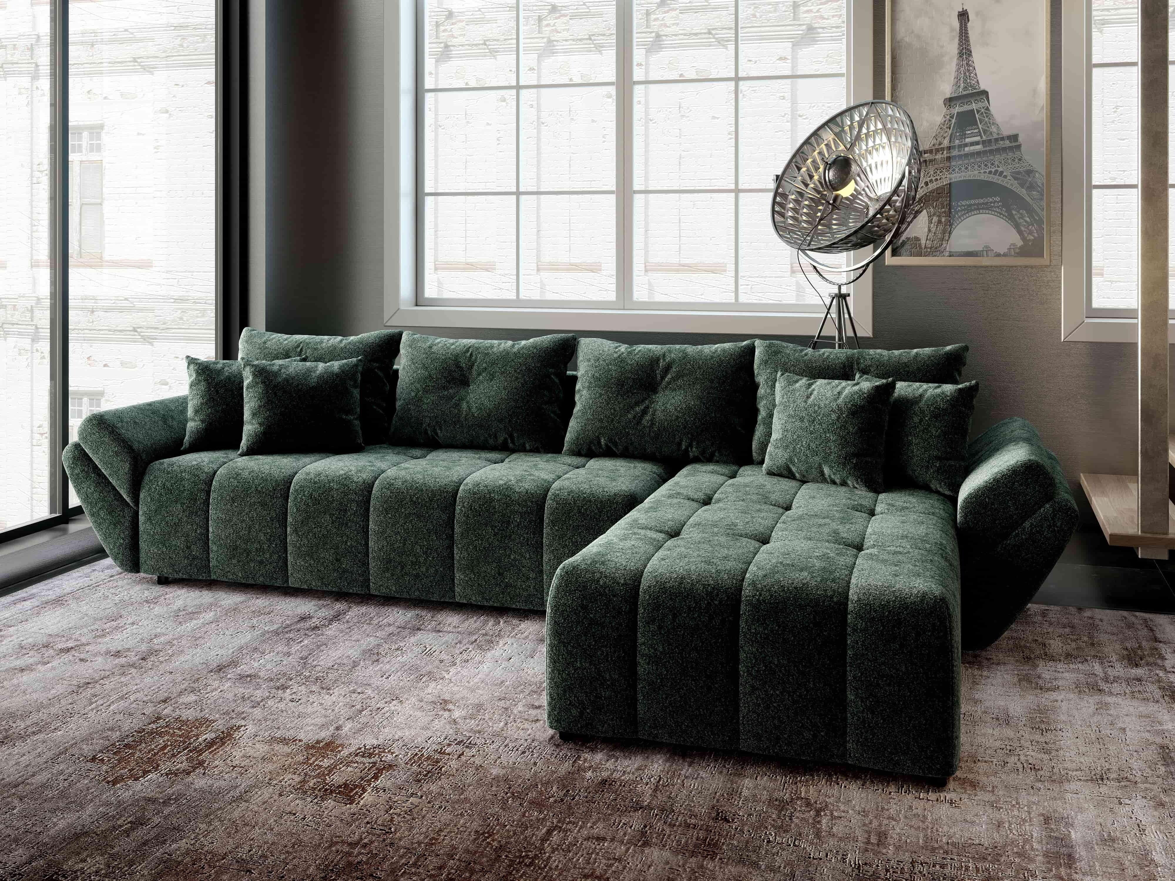 Colțar extensibil dumonde cu ladă de depozitare si sezut confortabil din spuma HR, Berlin XL Euphoria Green 350x185 cm II Fabrica
