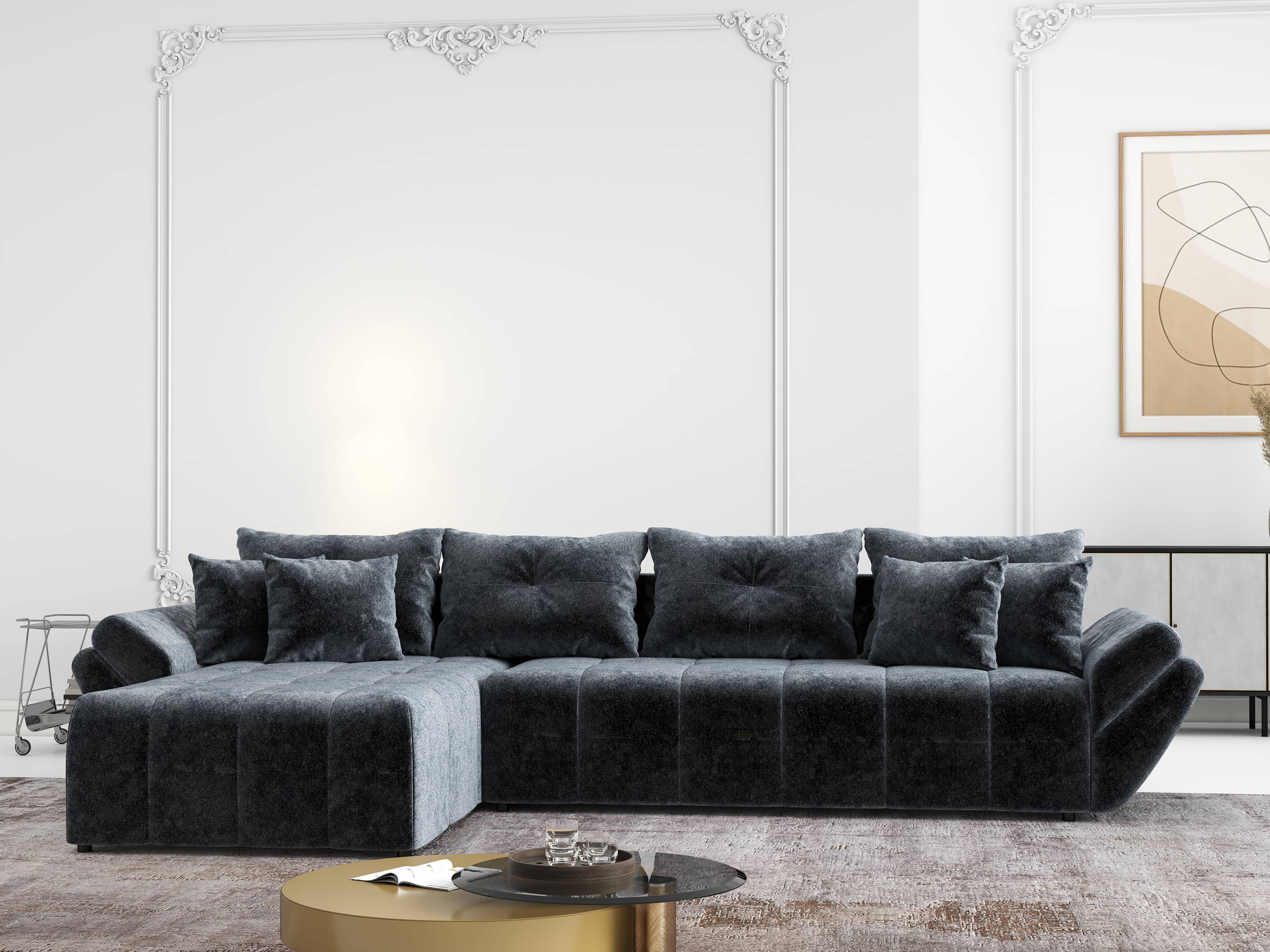 Colțar extensibil dumonde cu ladă de depozitare si sezut confortabil din spuma HR, Berlin XL Euphoria Graphite 350x185 cm Fabrica