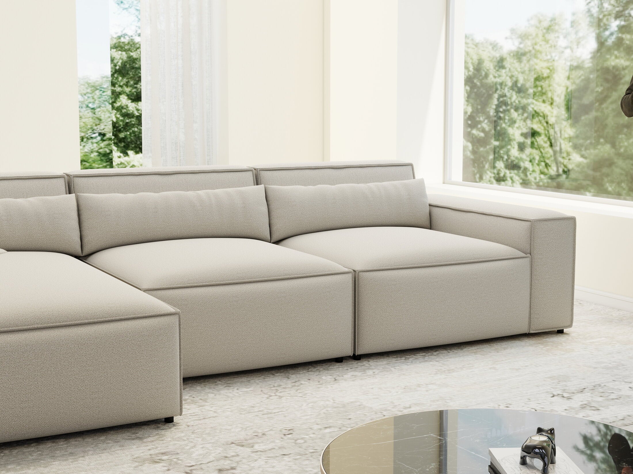 Colțar dumonde cu sezut confortabil din spuma HR, Marvelo XL Enjoy Bej 366x175 cm