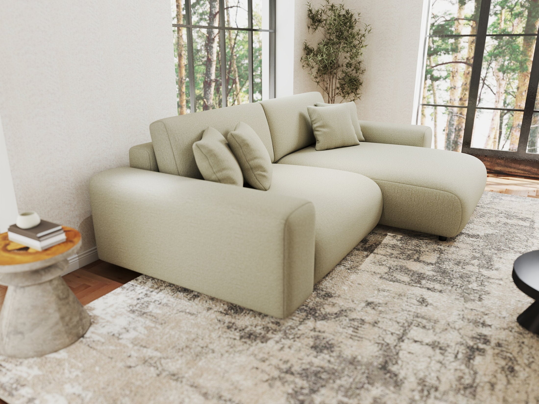 Colțar extensibil dumonde cu ladă de depozitare si sezut confortabil din spuma HR, Sarina Enjoy Bej 255x168 cm II