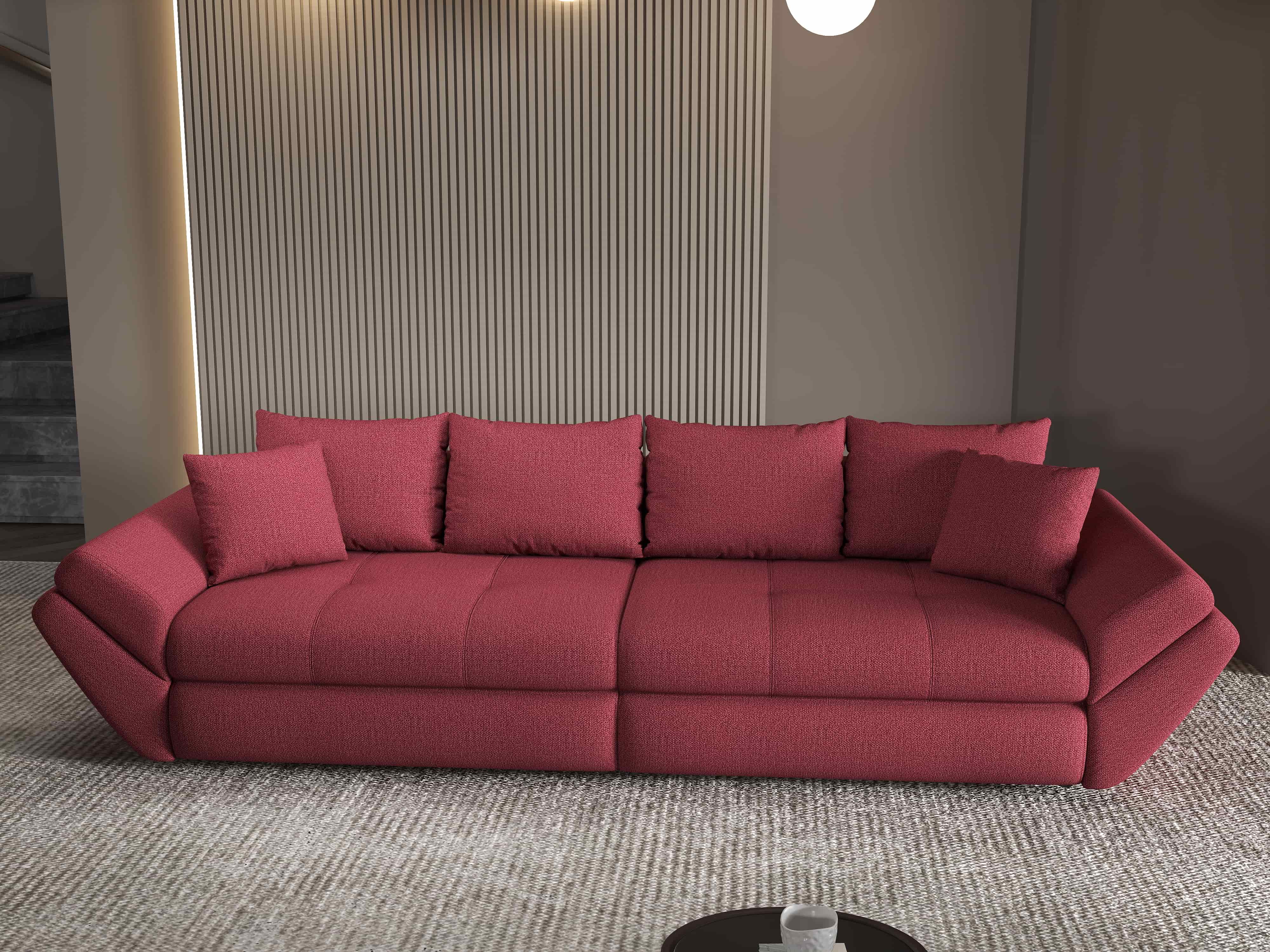 Canapea extensibilă dumonde cu ladă de depozitare si sezut confortabil din spuma HR, Loana Enjoy Rosu 300x100 cm Fabrica