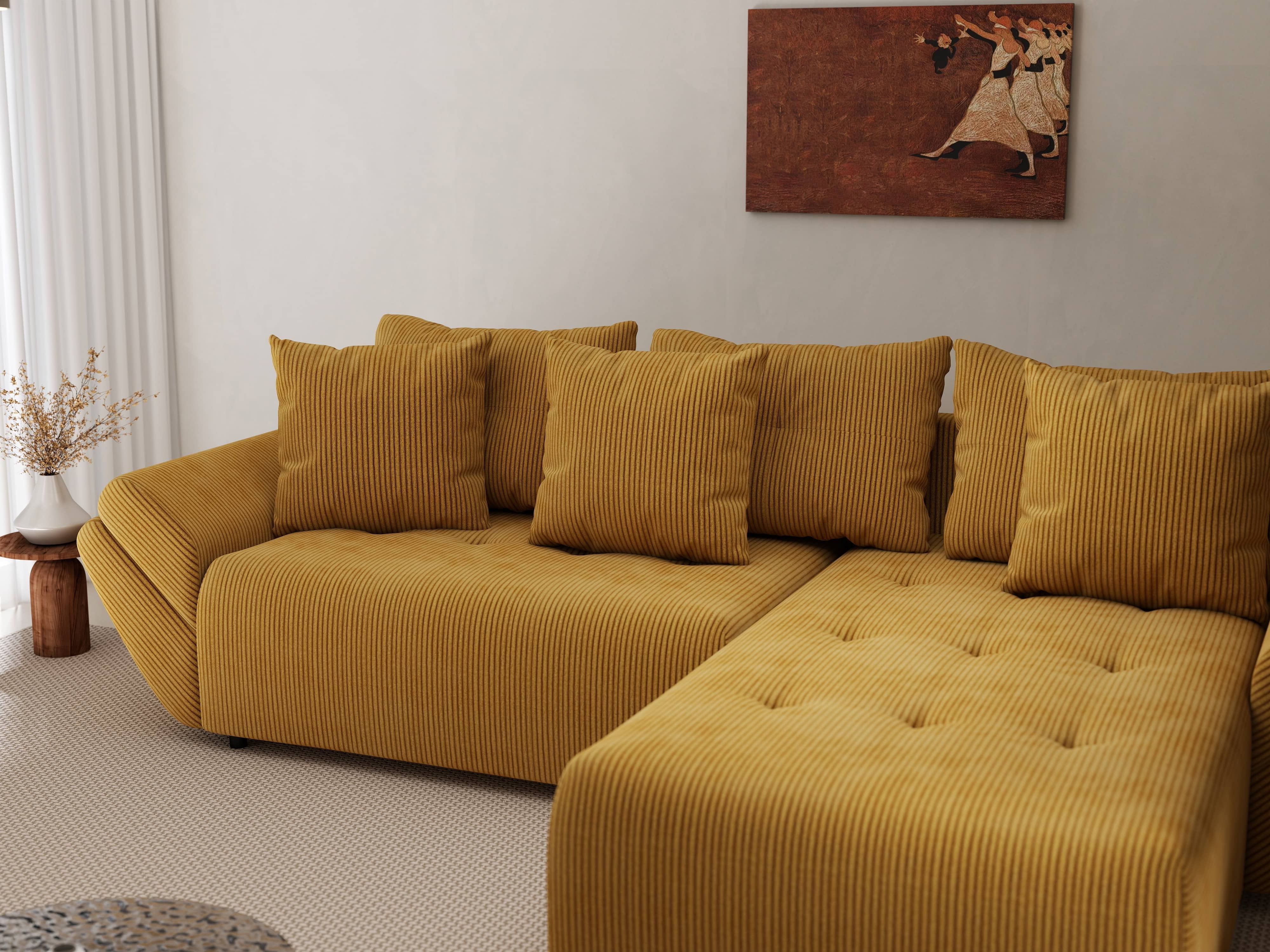 Colțar extensibil dumonde cu ladă de depozitare si sezut confortabil din spuma HR, Berlin Zoom Mustar 280x185 cm II Fabrica