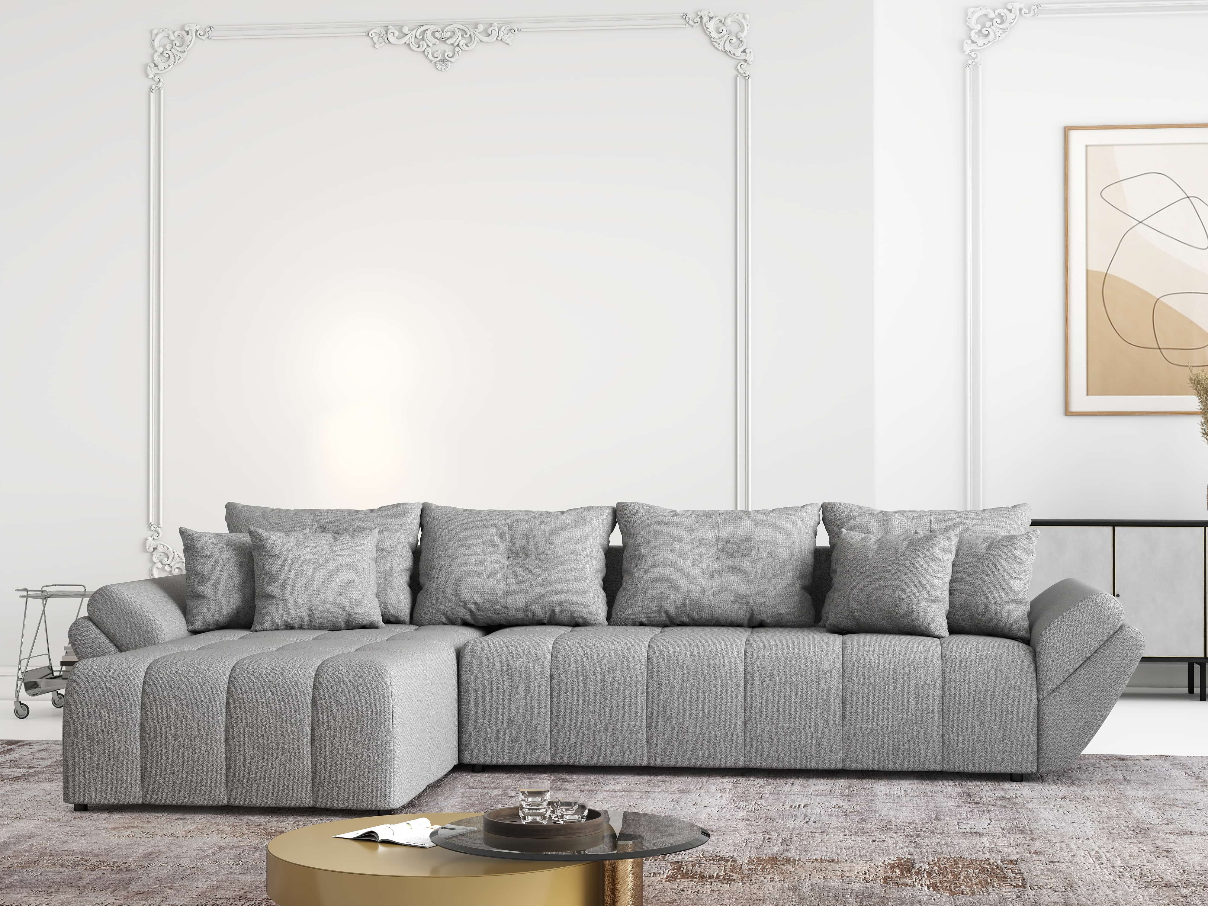 Colțar extensibil dumonde cu ladă de depozitare si sezut confortabil din spuma HR, Berlin XL Enjoy Grey 350x185 cm Fabrica
