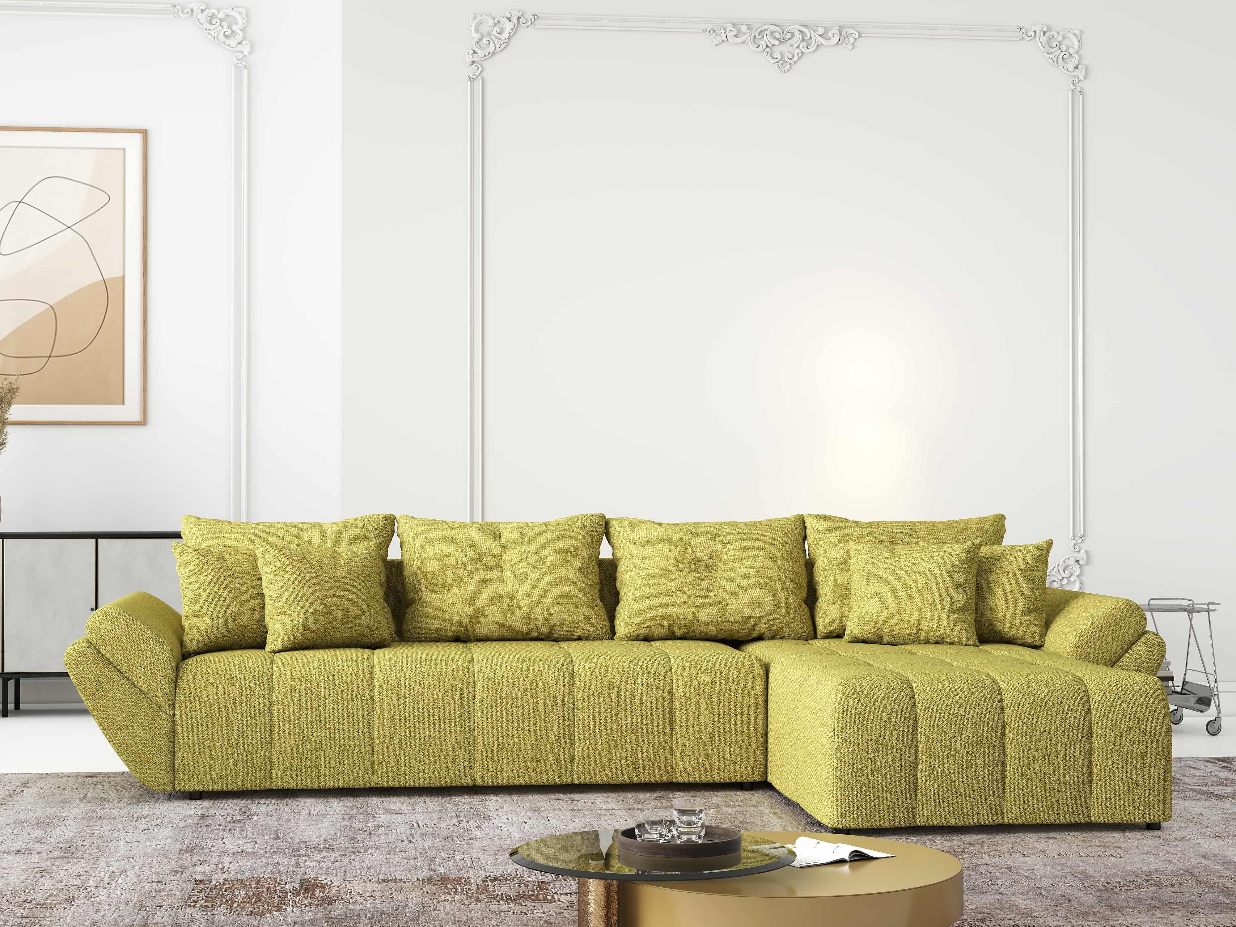 Colțar extensibil dumonde cu ladă de depozitare si sezut confortabil din spuma HR, Berlin XL Enjoy Green 350x185 cm II Fabrica