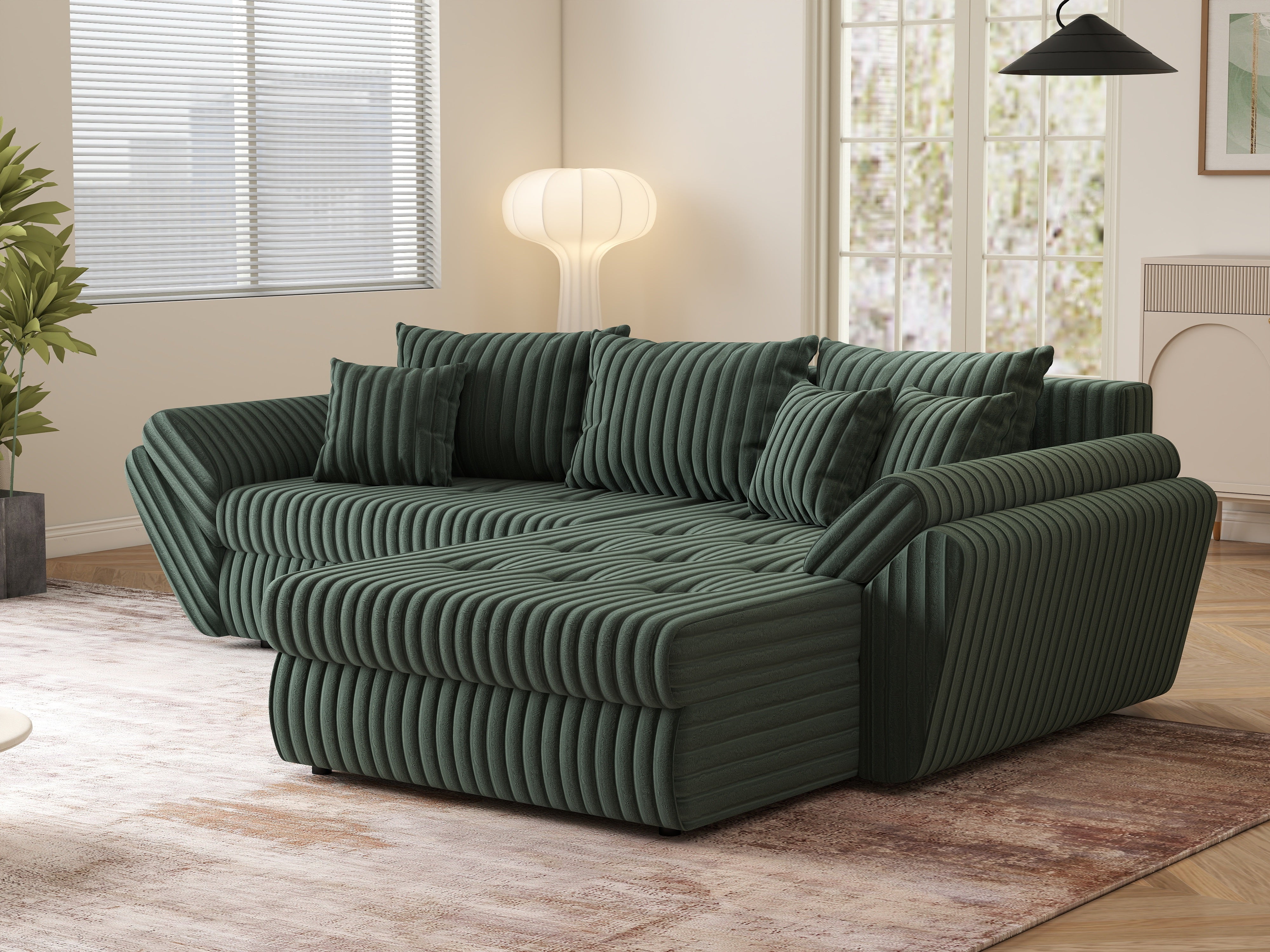 Colțar extensibil dumonde cu ladă de depozitare si sezut confortabil din spuma HR, Loana Ambience Green II 270x185 cm Fabrica