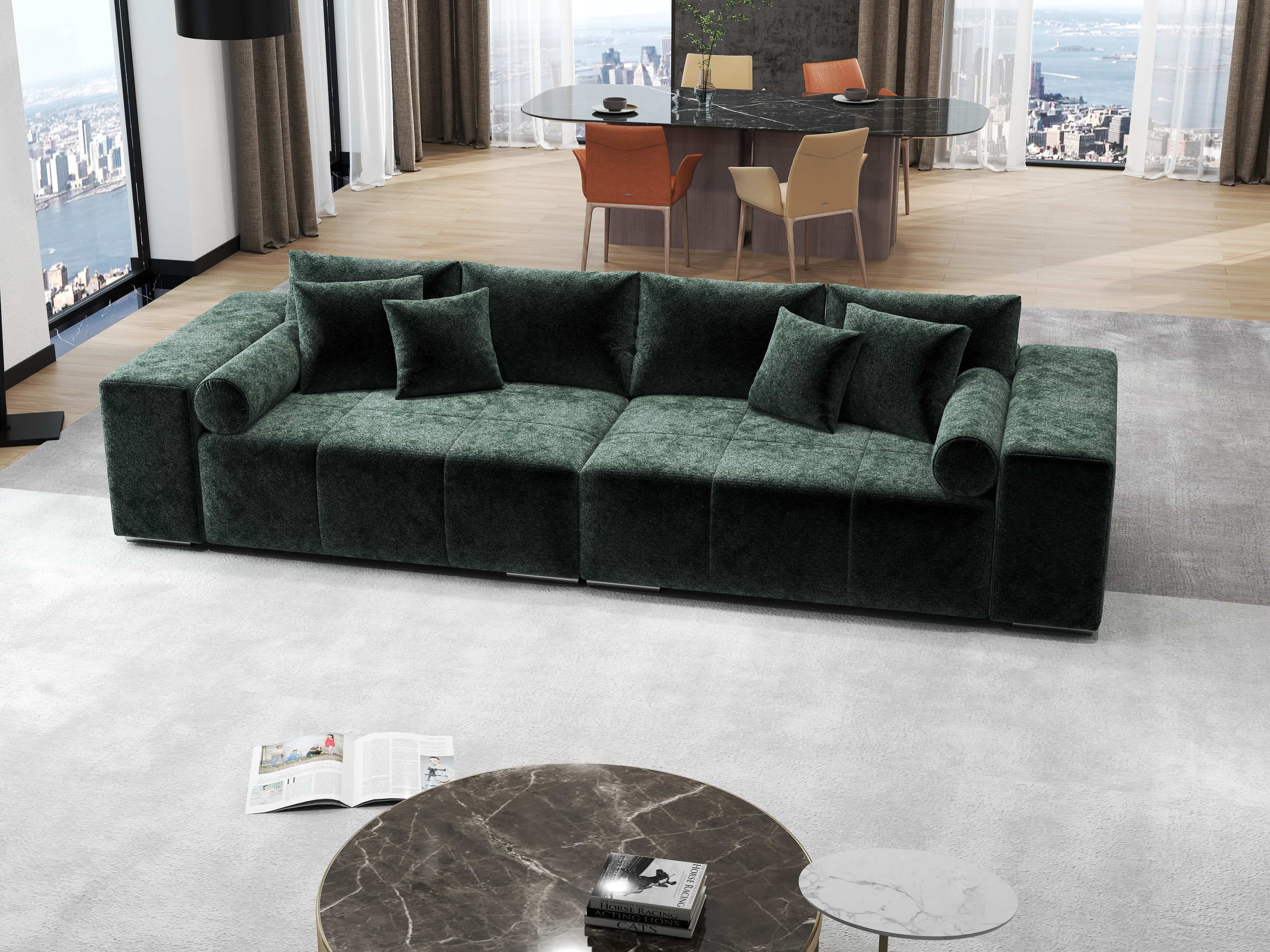 Canapea extensibilă dumonde cu ladă de depozitare si sezut confortabil din spuma HR, Marbela Euphoria Green XXL 295x100 cm fabrica