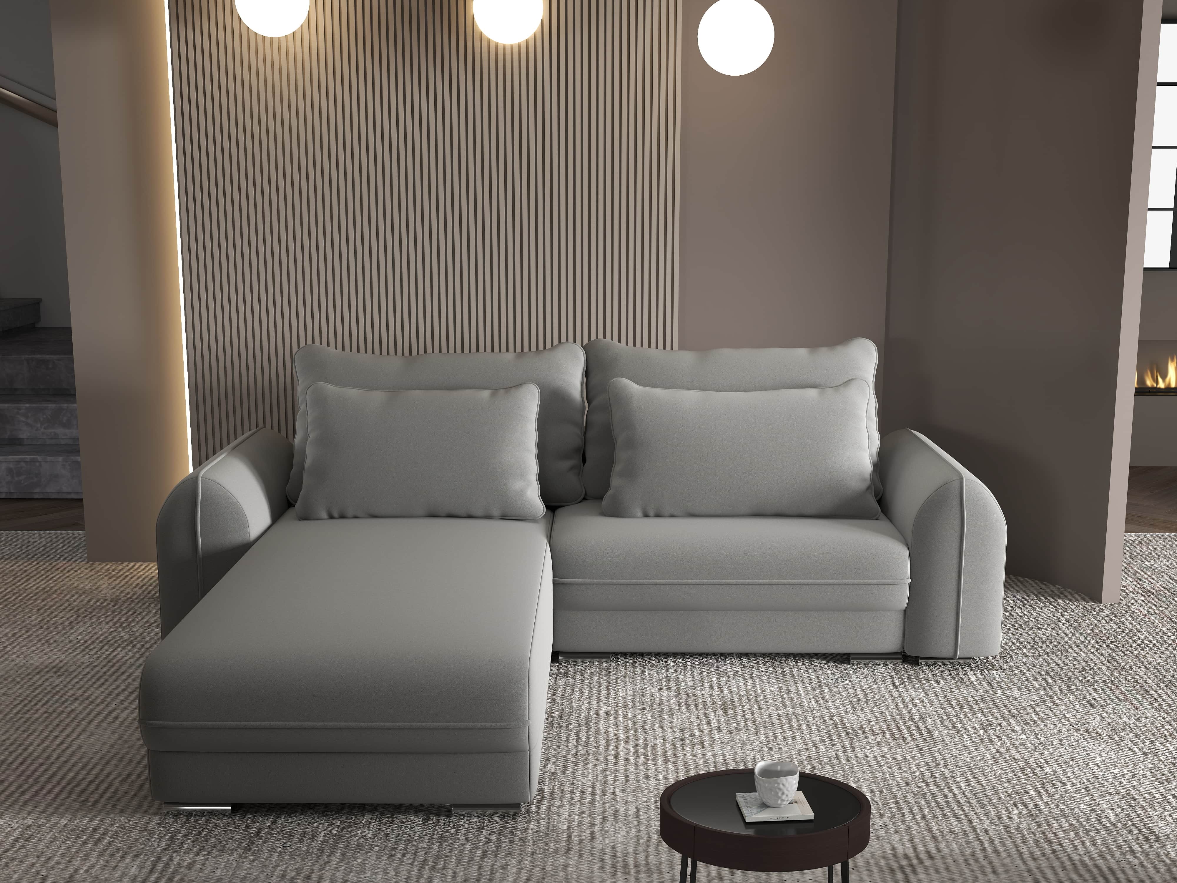 Colțar extensibil dumonde cu ladă de depozitare si sezut confortabil din spuma HR, Denver Royal Gri 275x185 cm Fabrica