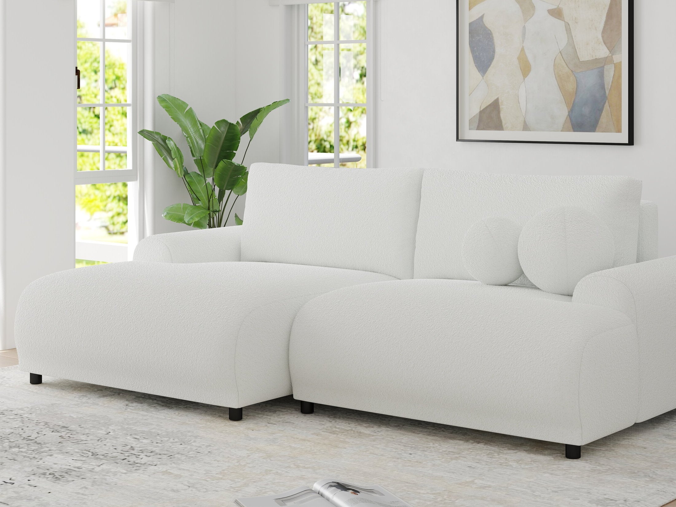 Colțar extensibil dumonde cu ladă de depozitare și șezut confortabil din spumă HR, Carlo Euphoria Alb 240x145 cm