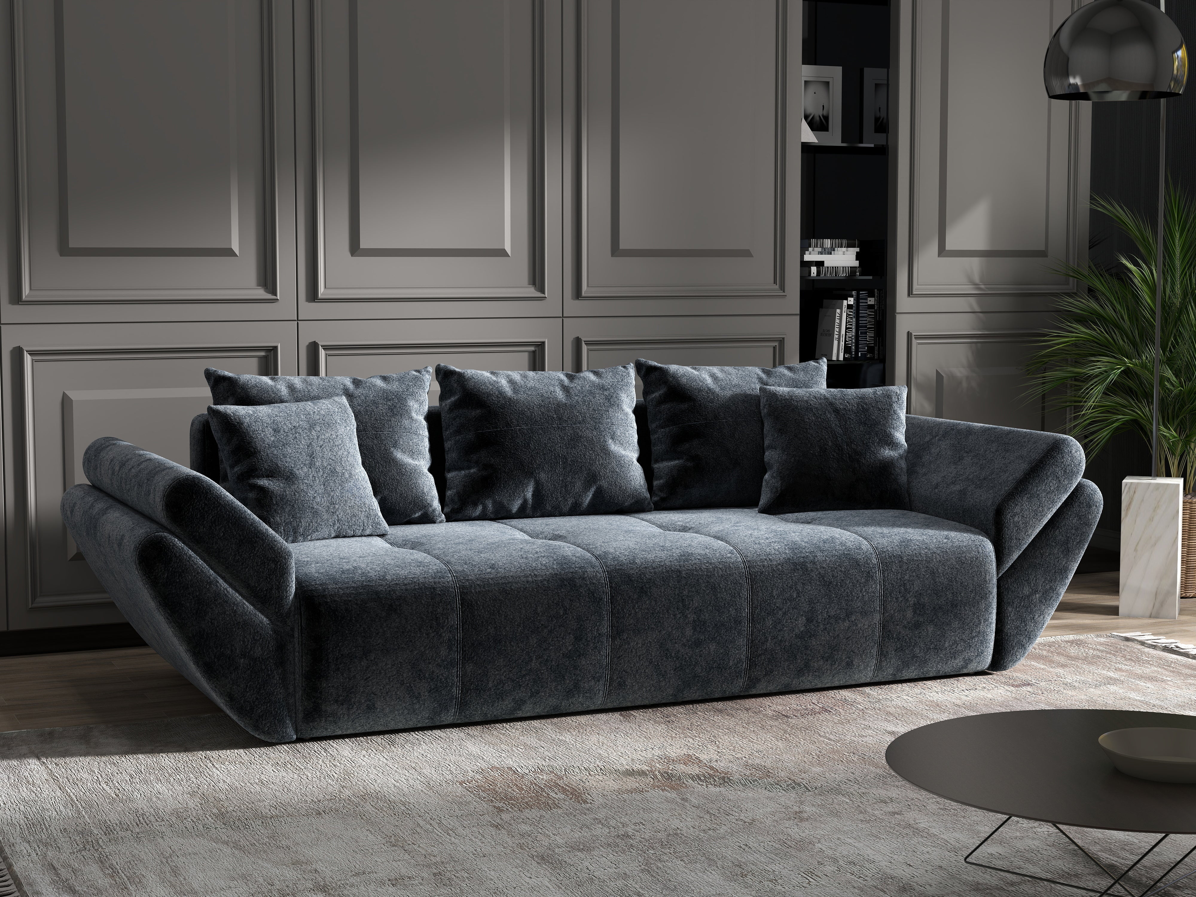 Canapea extensibilă dumonde cu ladă de depozitare si sezut confortabil din spuma HR, Berlin Euphoria Grafit 250x100 cm Fabrica