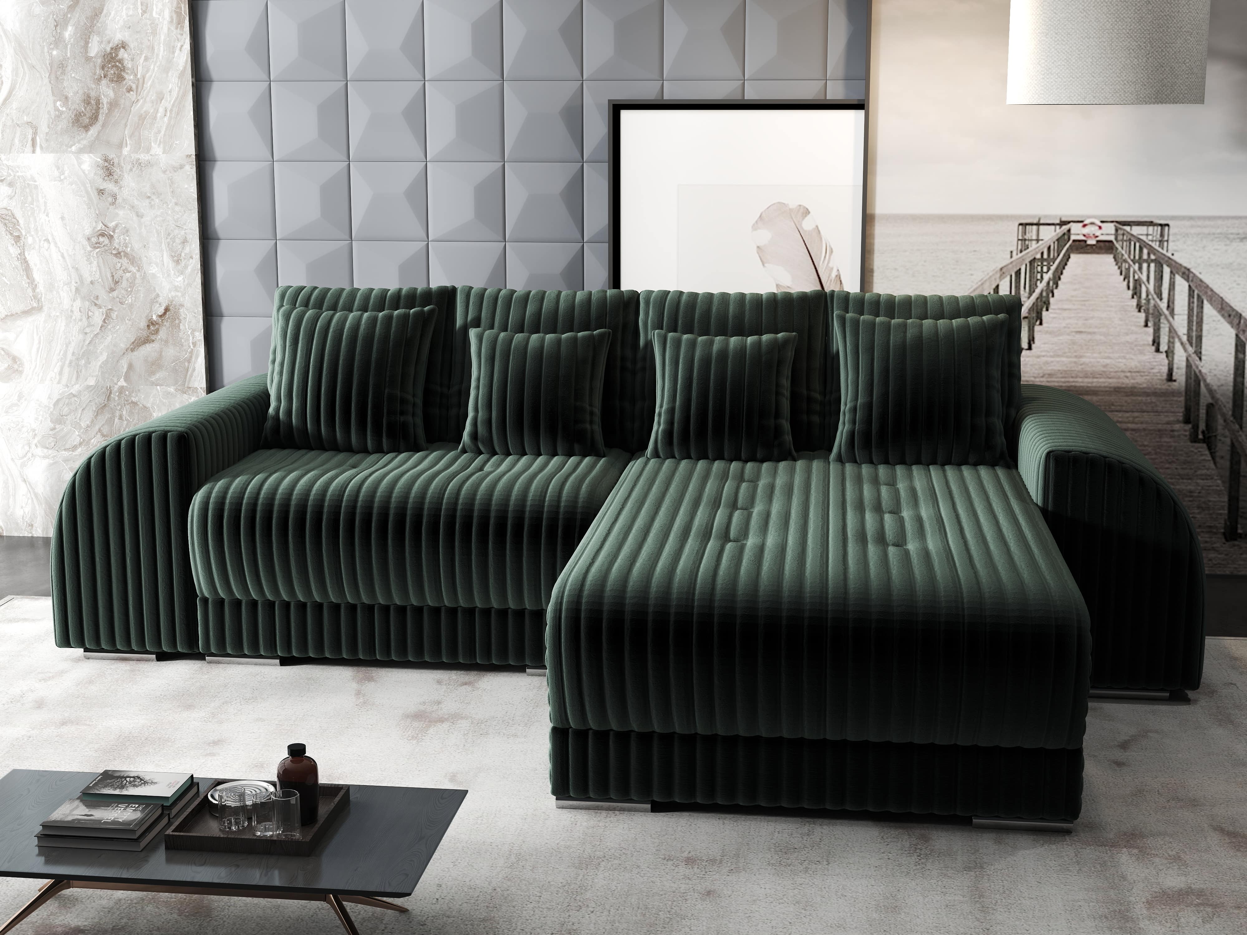 Colțar extensibil dumonde cu ladă de depozitare si sezut confortabil din spuma HR, Verona Ambience Verde II 290x185 cm Fabrica