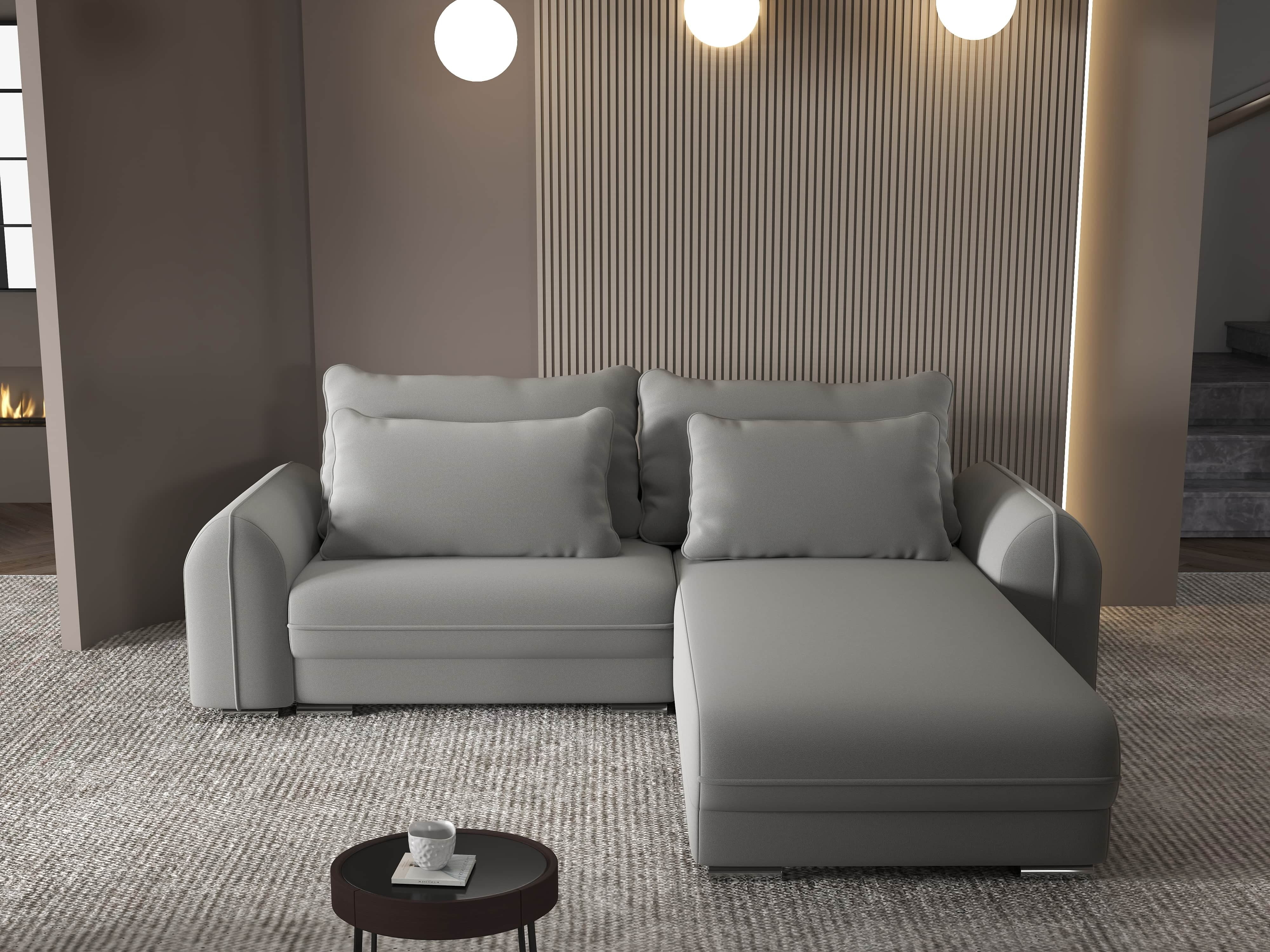 Colțar extensibil dumonde cu ladă de depozitare si sezut confortabil din spuma HR, Denver Royal Gri 275x185 cm II Fabrica