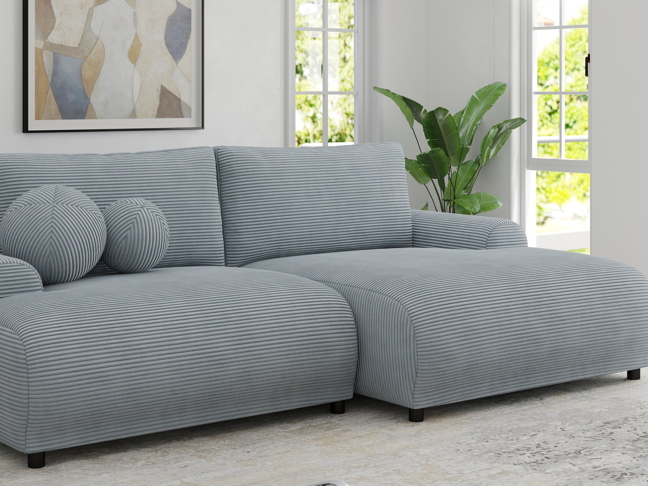 Colțar extensibil dumonde cu ladă de depozitare și șezut confortabil din spumă HR, Carlo Zoom Gri Mint 240x145 cm II