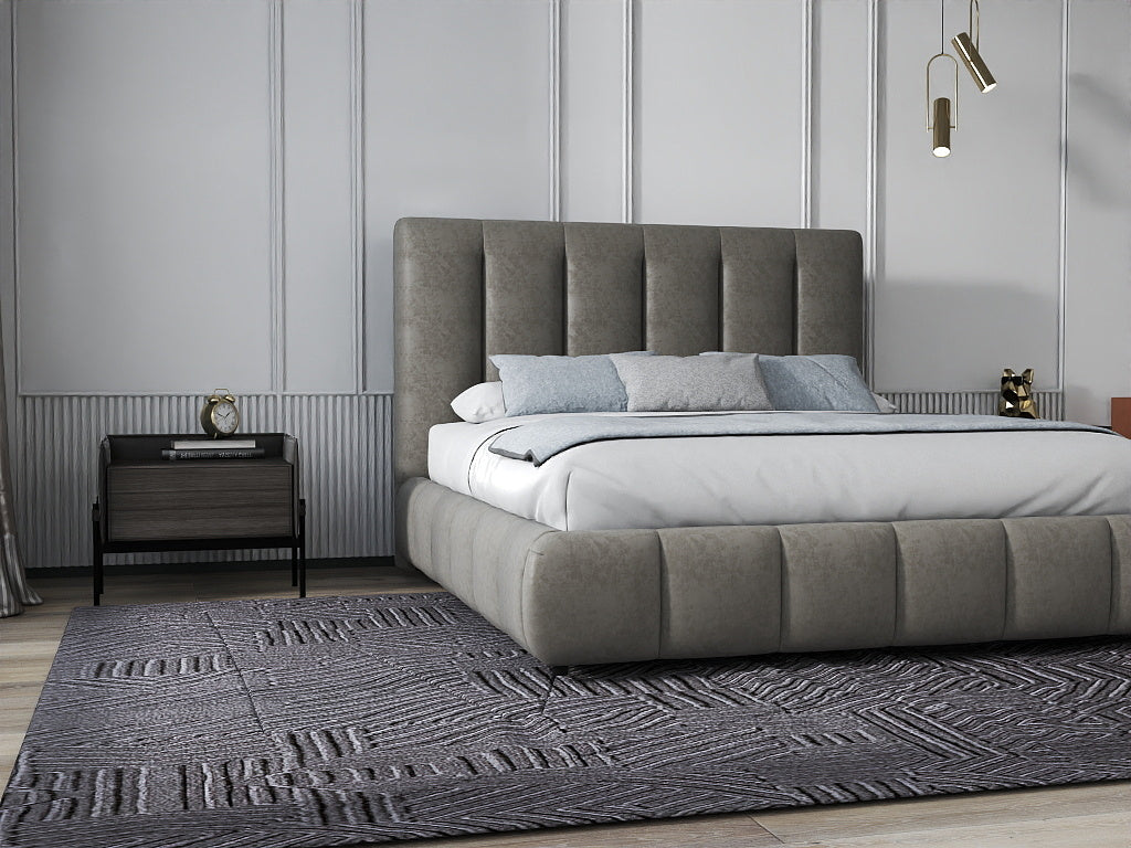 Pat dormitor dumonde, tapitat bej, Divaneo 140x200 cm, somiera rabatabila inclusa, spatiu depozitare WLS