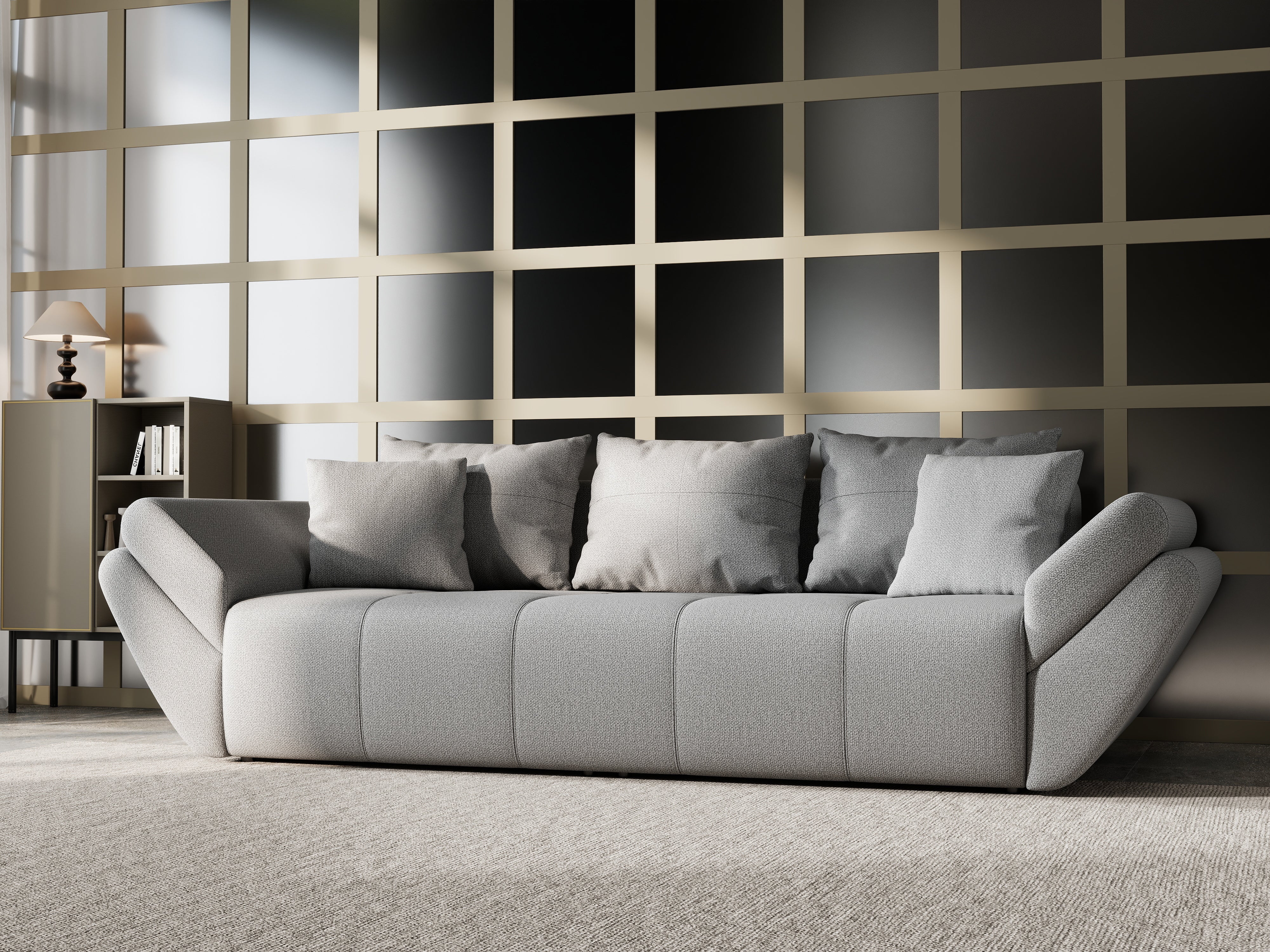 Canapea extensibilă dumonde cu ladă de depozitare si sezut confortabil din spuma HR, Berlin Enjoy Grey 250x100 cm Fabrica