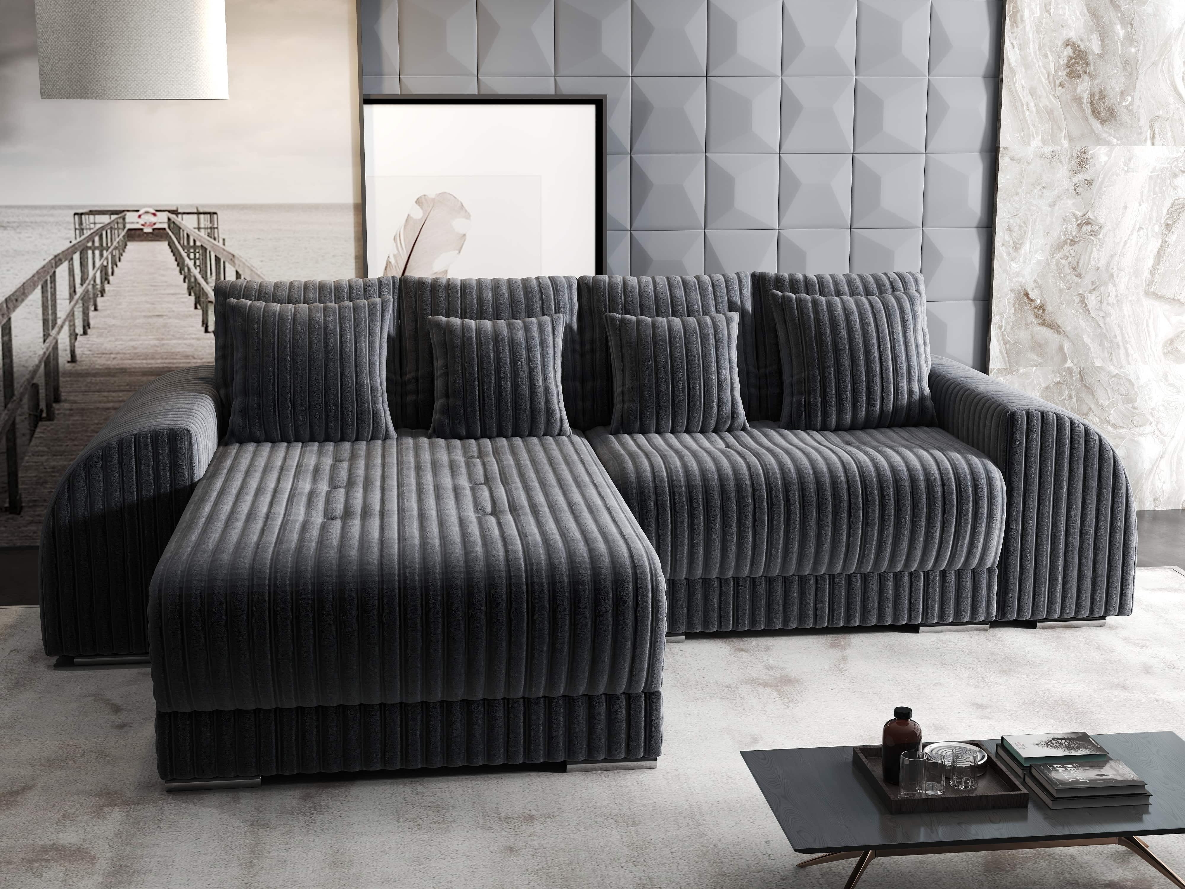 Colțar extensibil dumonde cu ladă de depozitare si sezut confortabil din spuma HR, Verona Ambience Gri 290x185 cm Fabrica