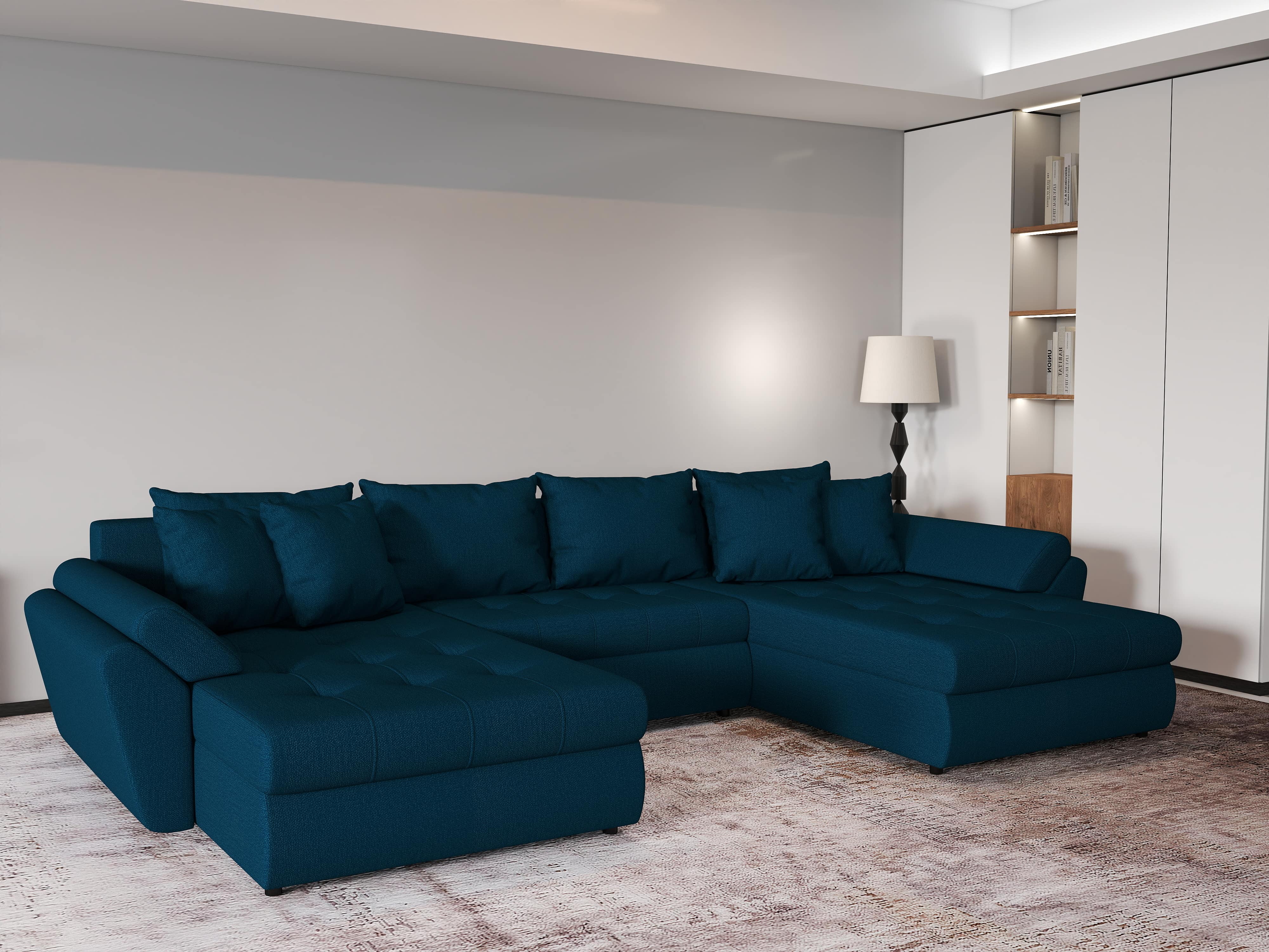 Colțar extensibil dumonde cu ladă de depozitare si sezut confortabil din spuma HR, Loana U Enjoy Petrol 355x185 cm Fabrica