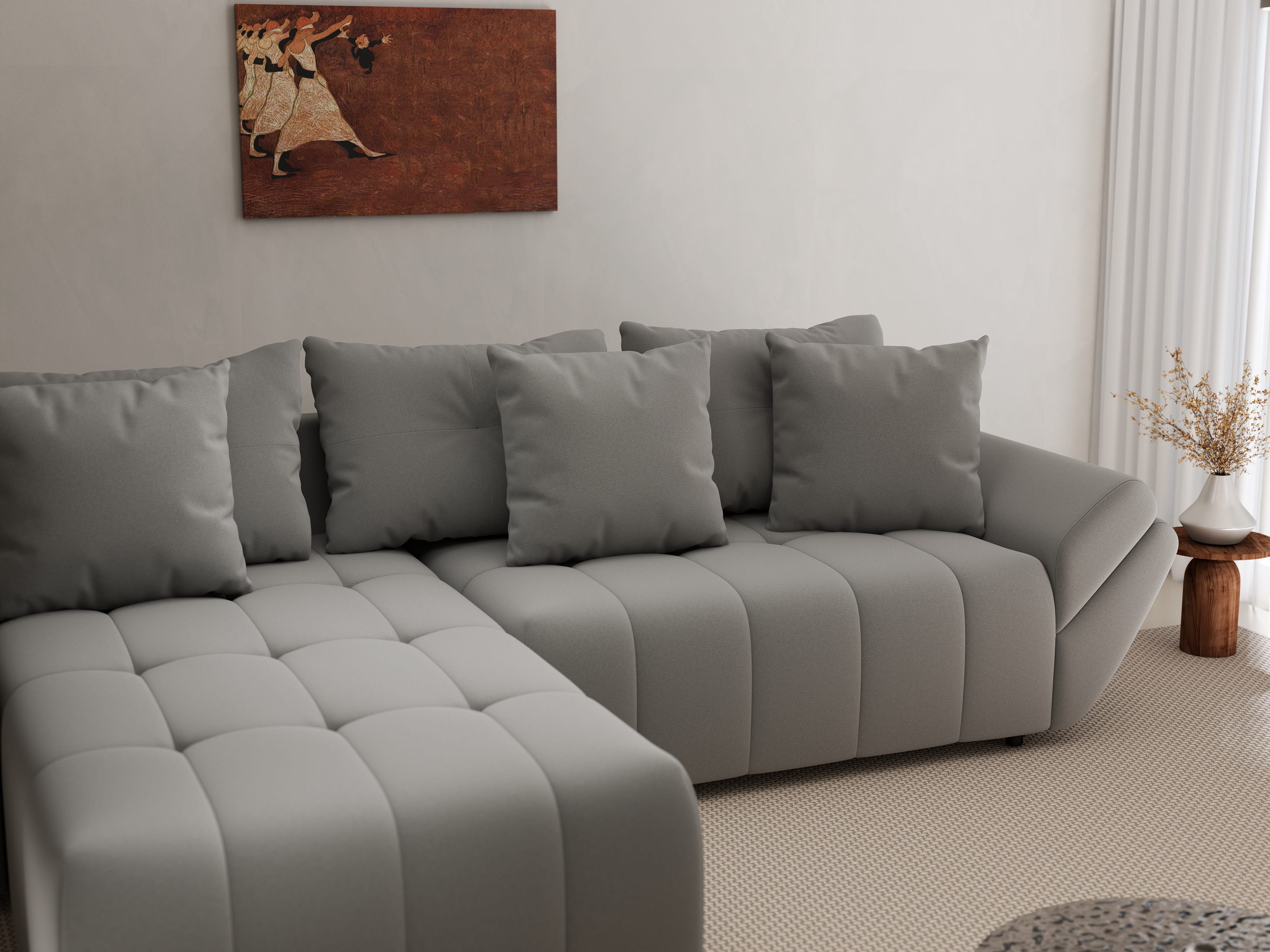 Colțar extensibil dumonde cu ladă de depozitare si sezut confortabil din spuma HR, Berlin Royal Gri 280x185 cm Fabrica