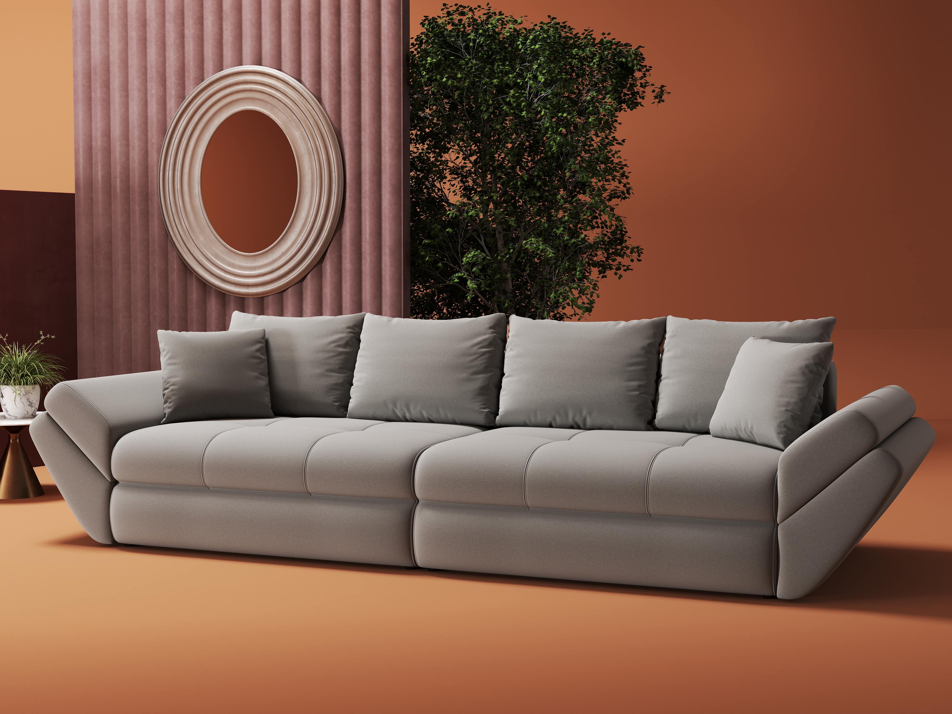 Canapea extensibilă dumonde cu ladă de depozitare si sezut confortabil din spuma HR, Loana Royal Gri 300x100 cm Fabrica