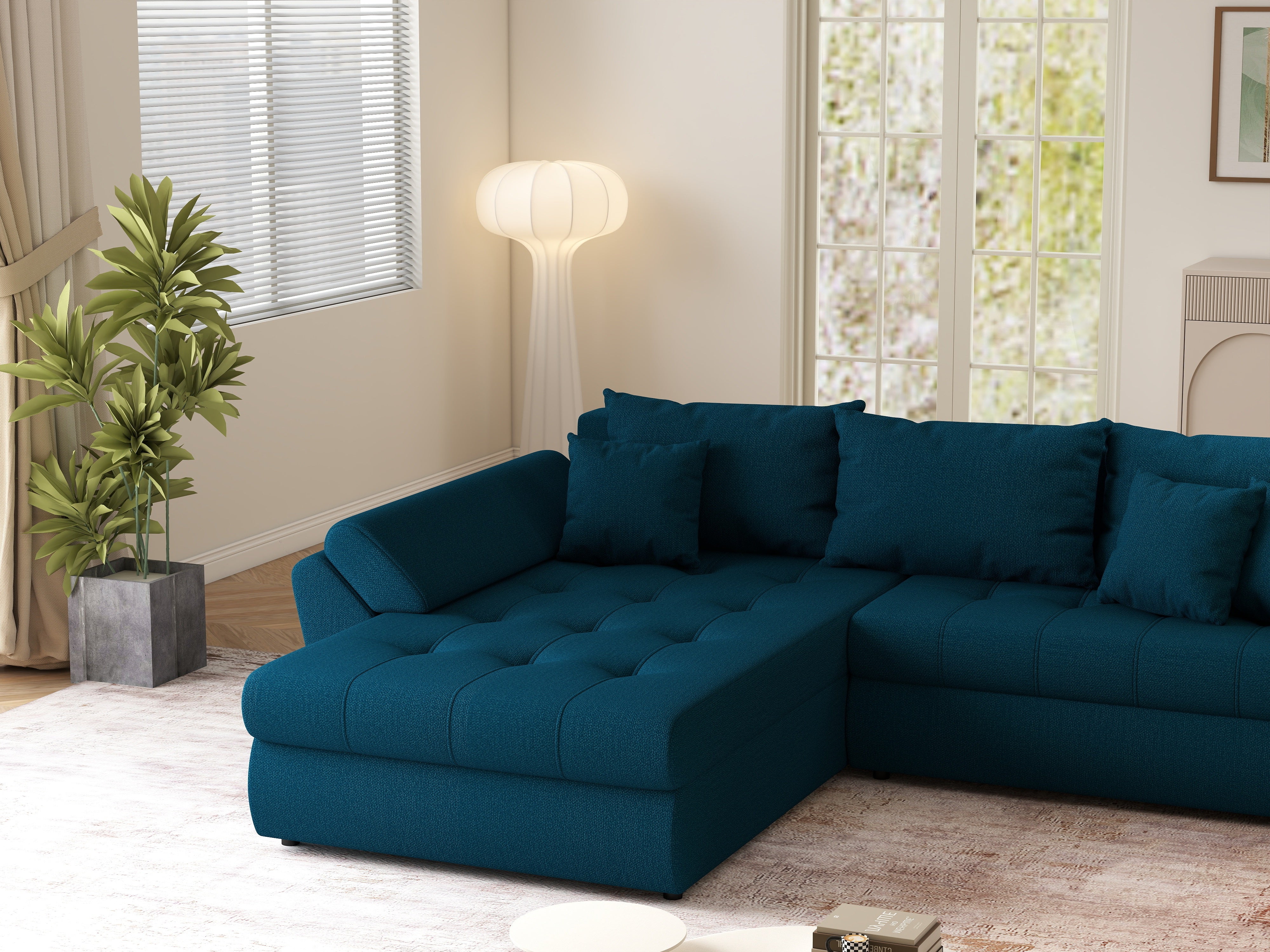 Colțar extensibil dumonde cu ladă de depozitare si sezut confortabil din spuma HR, Loana Enjoy Petrol 270x185 cm Fabrica