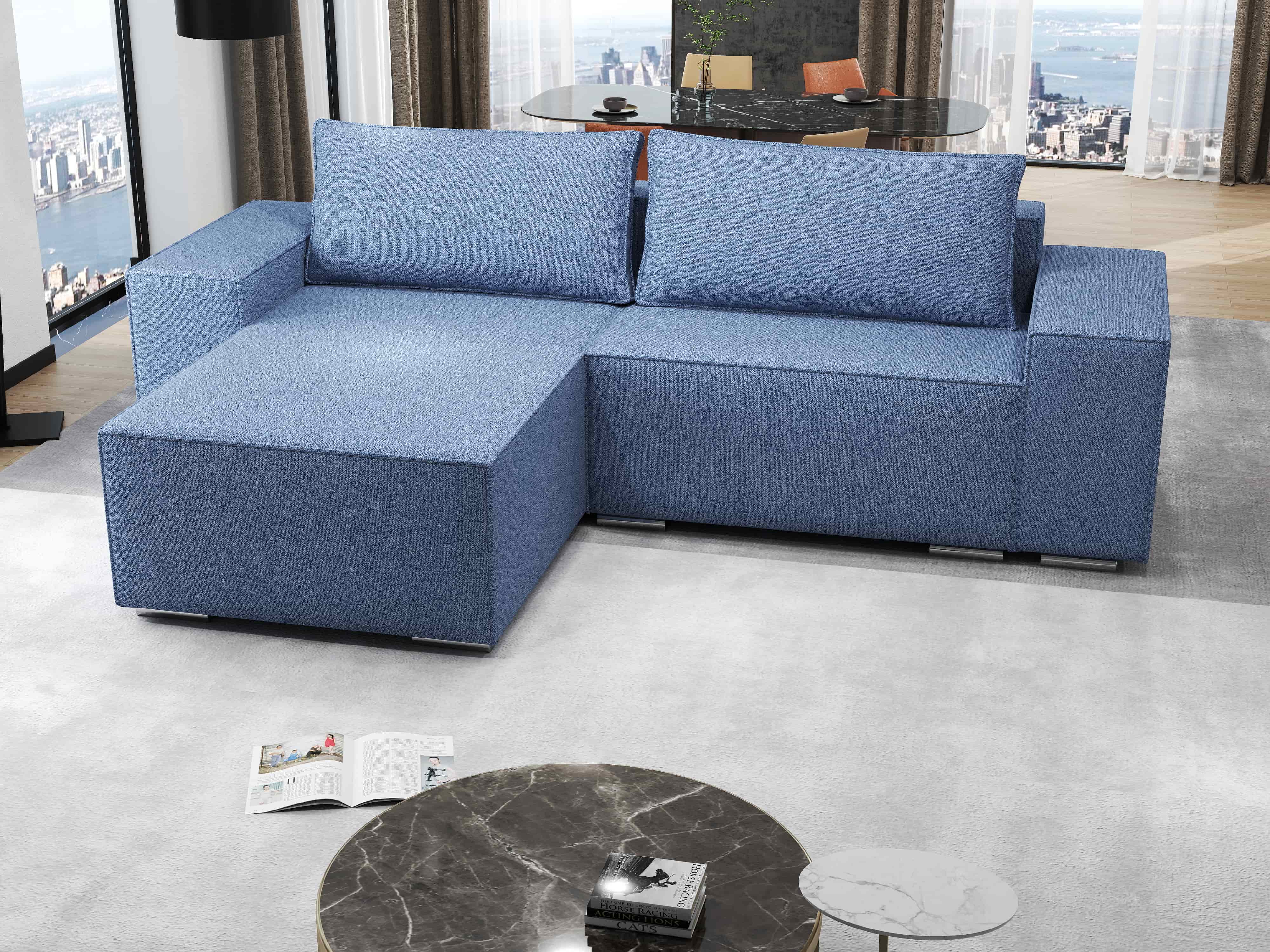 Colțar extensibil dumonde cu ladă de depozitare si sezut confortabil din spuma HR, Dream Enjoy Albastru 290x185 cm Fabrica