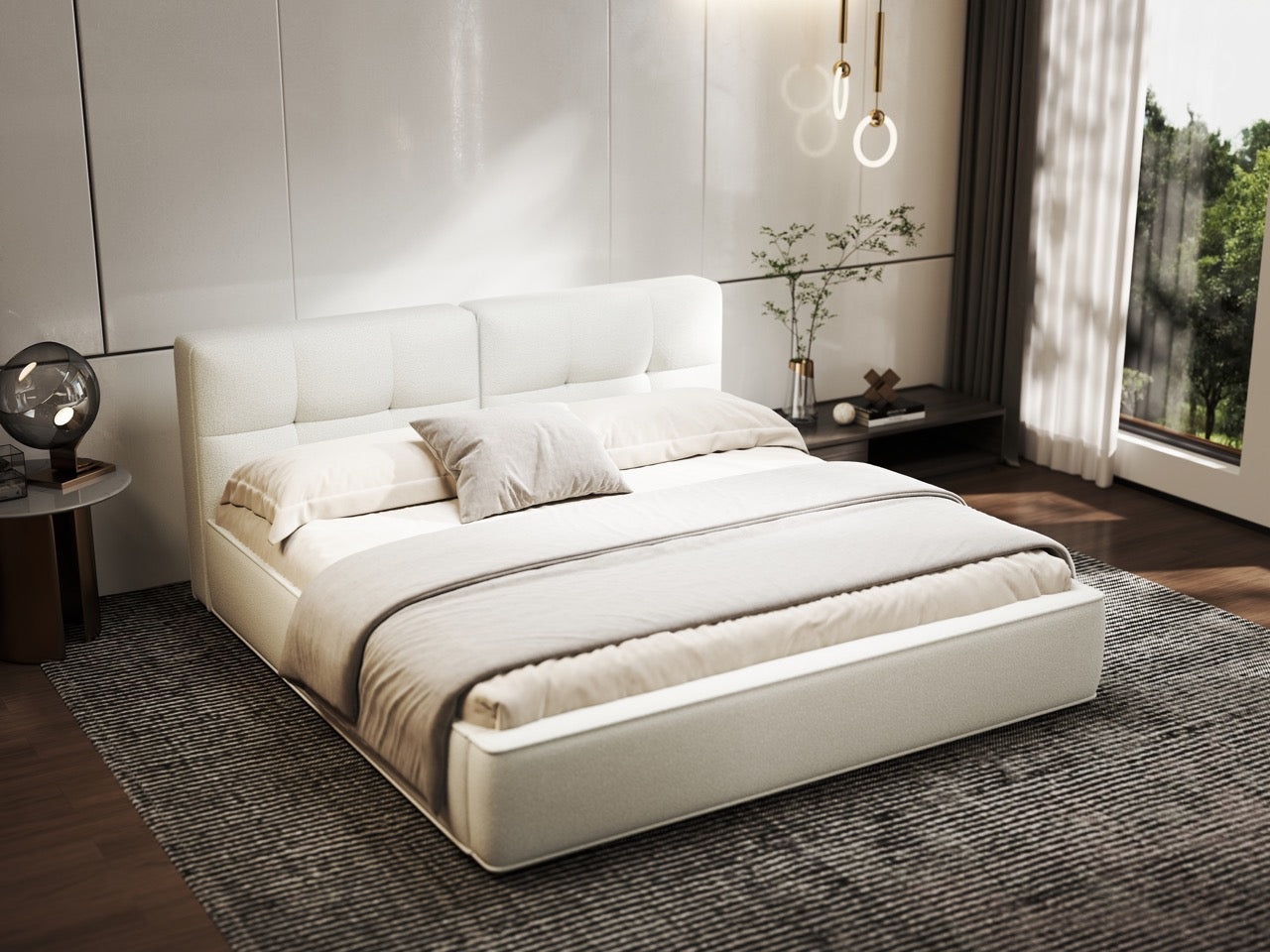 Pat dormitor dumonde, tapitat alb, Madrid 160x200 cm, somiera rabatabila inclusa, spatiu depozitare WLS