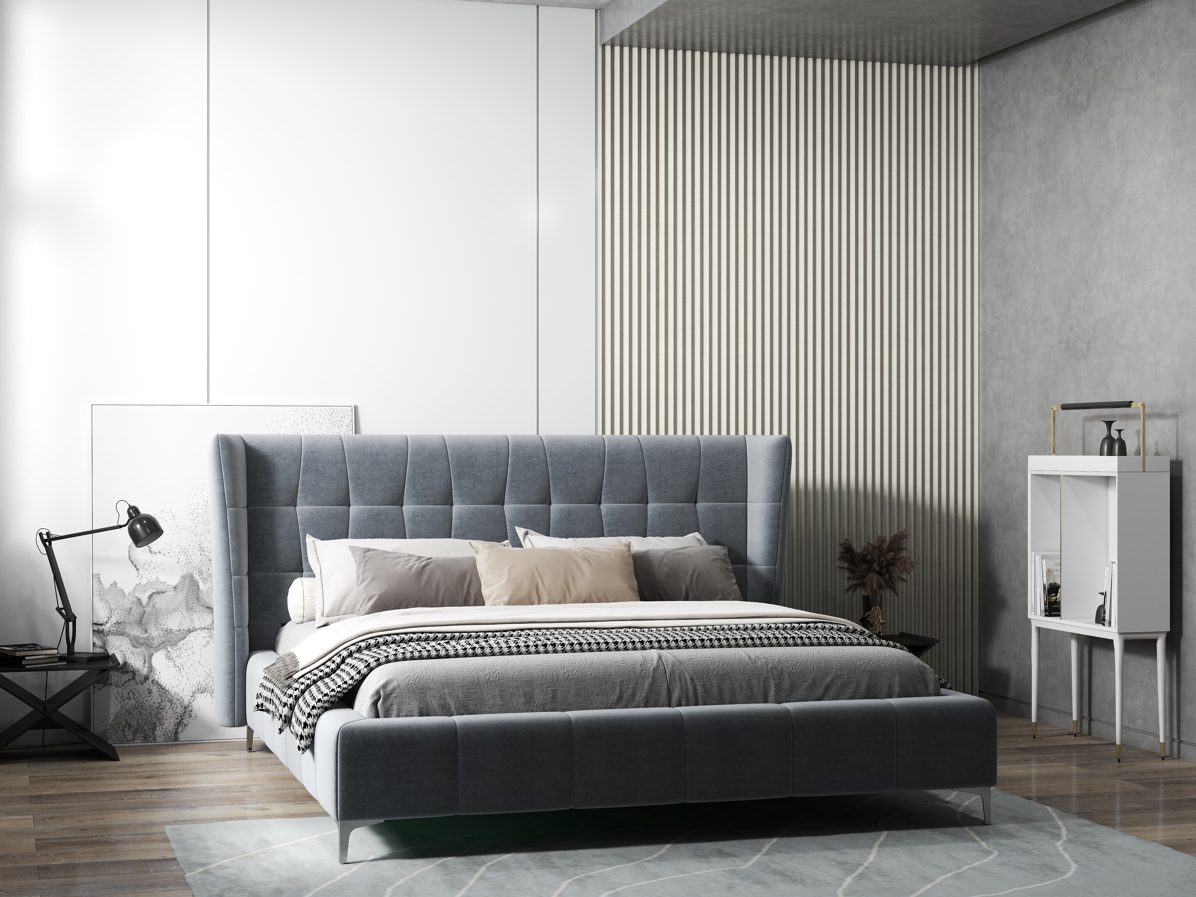 Pat dormitor dumonde, tapitat Gri, Bellagio 180x200 cm, somiera fixa inclusa WLS