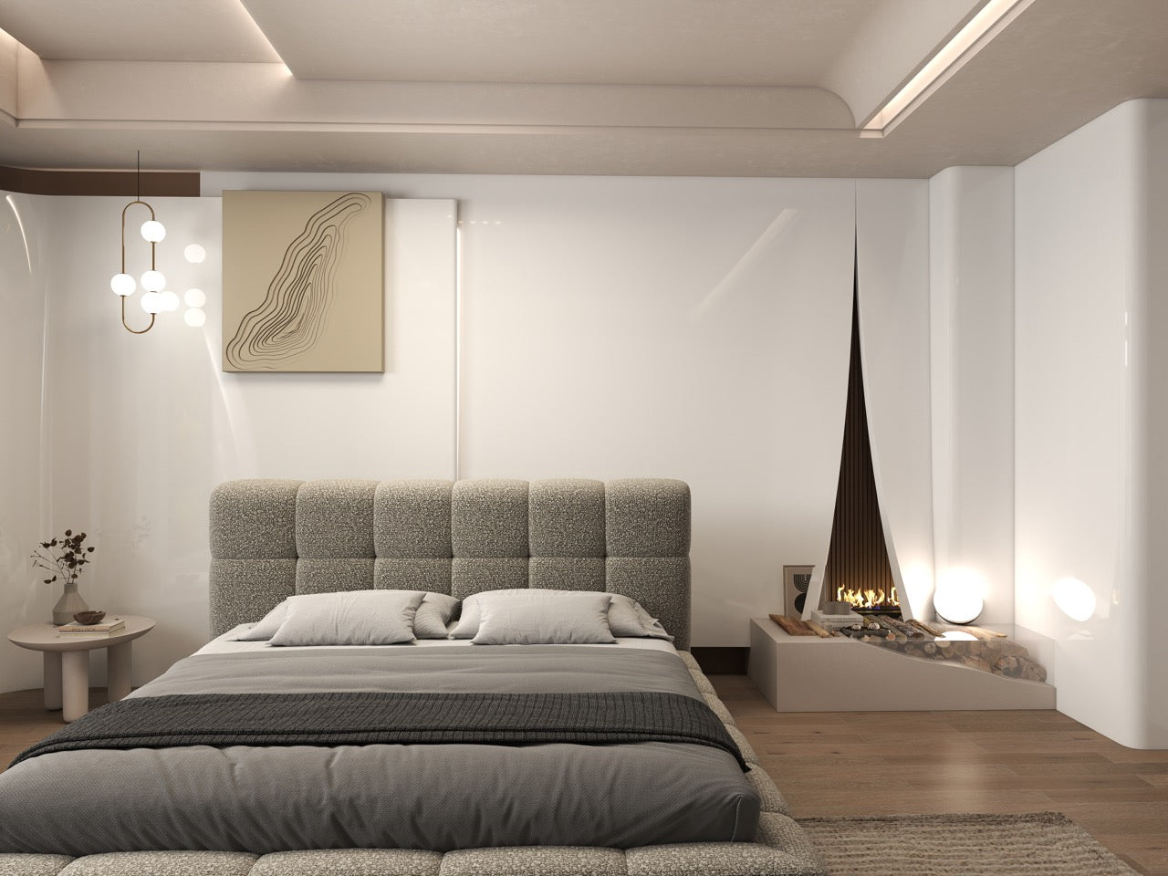 Pat dormitor dumonde, tapitat bej, Lorenzo 160x200 cm, somiera rabatabila inclusa, spatiu depozitare WLS