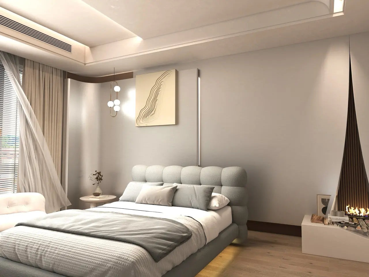 Pat dormitor dumonde, tapitat gri cu LED, "floating bed" Cloud 180x200 cm, somiera inclusa WLS