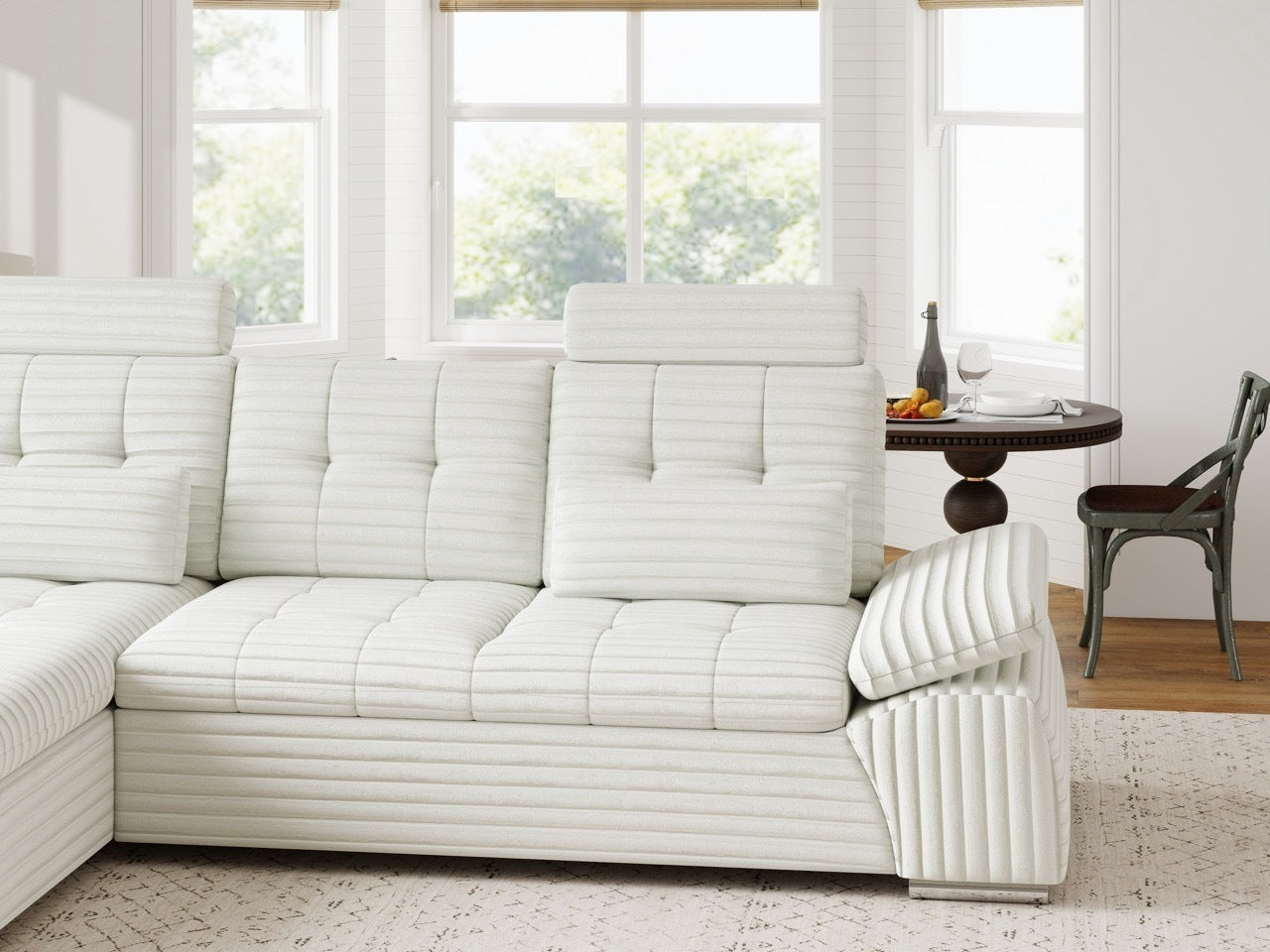 Colțar extensibil dumonde cu ladă de depozitare și șezut confortabil din spumă HR, Merkur Ambience Alb 270x168 cm