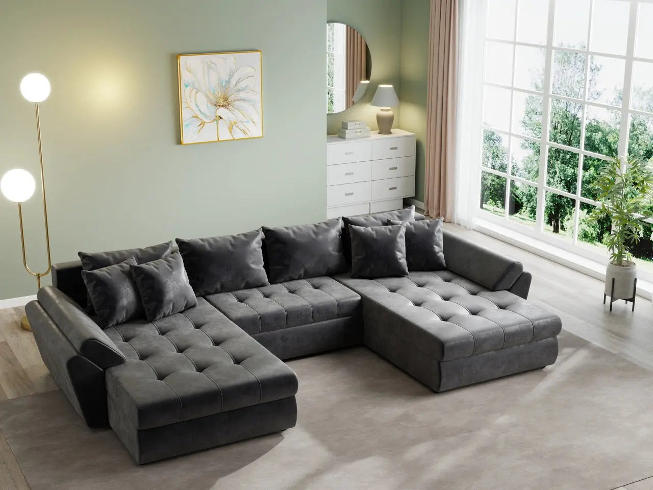 Colțar extensibil dumonde cu ladă de depozitare si sezut confortabil din spuma HR, Loana U Dark Brown 355x185 cm Fabrica