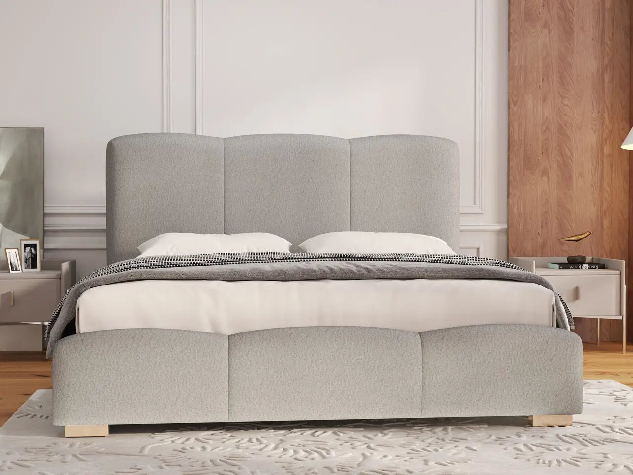 Pat dormitor dumonde, tapitat gri, Havana 160x200 cm, somiera rabatabila inclusa, spatiu depozitare WLS