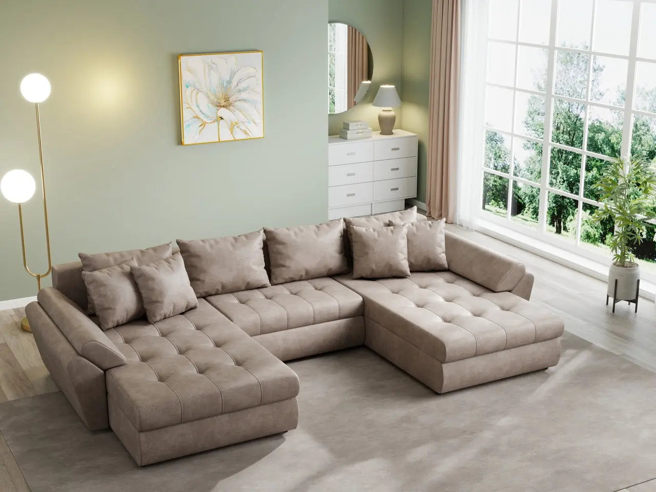 Colțar extensibil dumonde cu ladă de depozitare si sezut confortabil din spuma HR, Loana U Tobago Brown 355x185 cm Fabrica