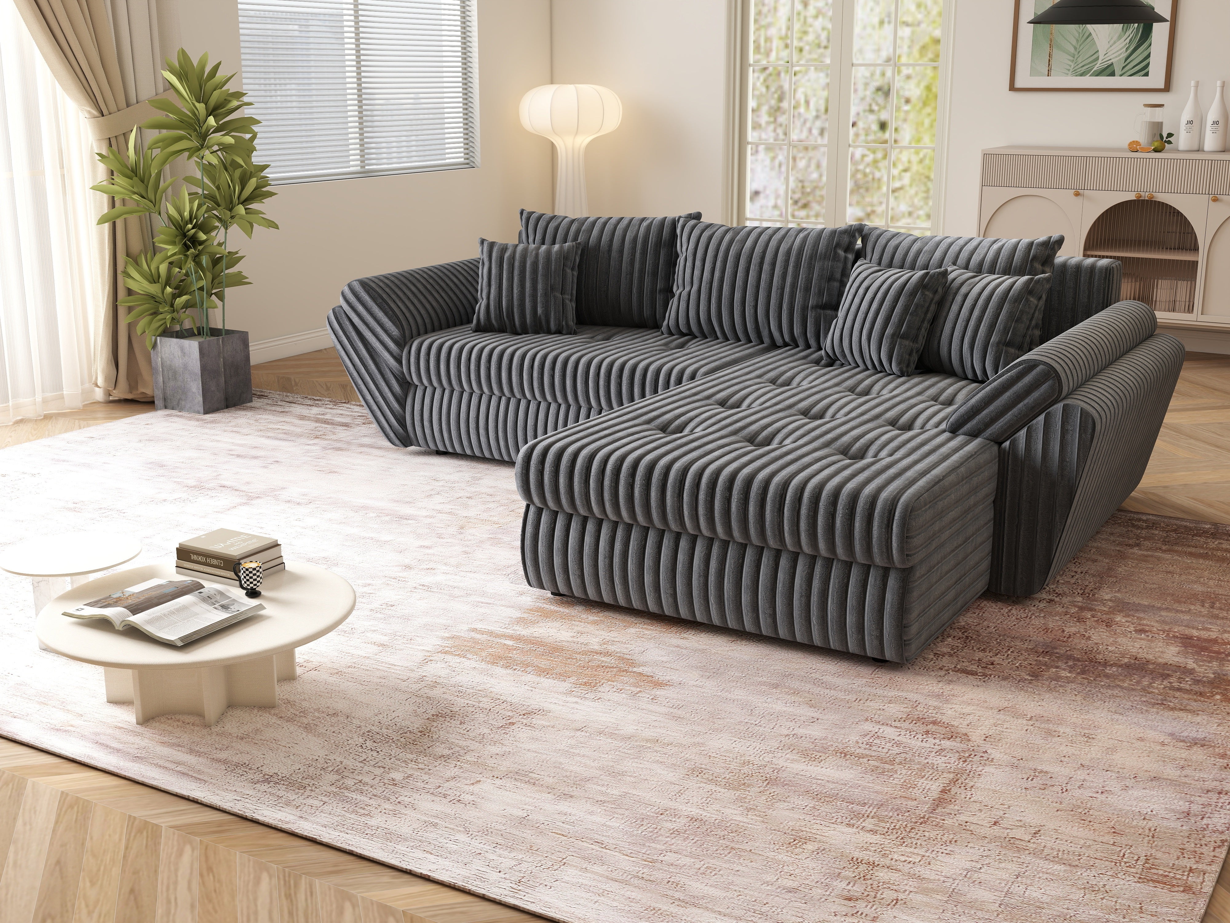 Colțar extensibil dumonde cu ladă de depozitare si sezut confortabil din spuma HR, Loana Ambience Antracit II 270x185 cm Fabrica