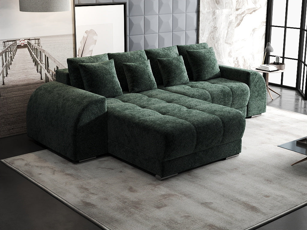 Colțar extensibil dumonde cu ladă de depozitare si sezut confortabil din spuma HR, Verona Euphoria Verde 290x185 cm Fabrica