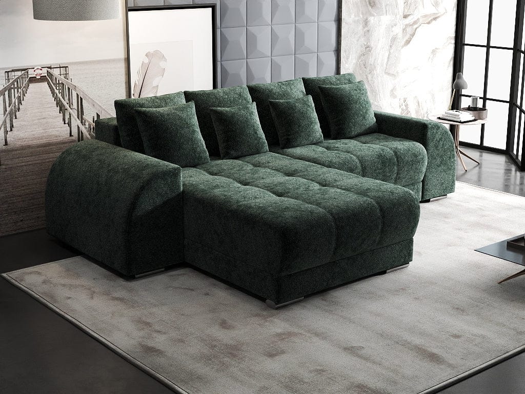 Colțar extensibil dumonde cu ladă de depozitare si sezut confortabil din spuma HR, Verona Euphoria Verde 290x185 cm Fabrica