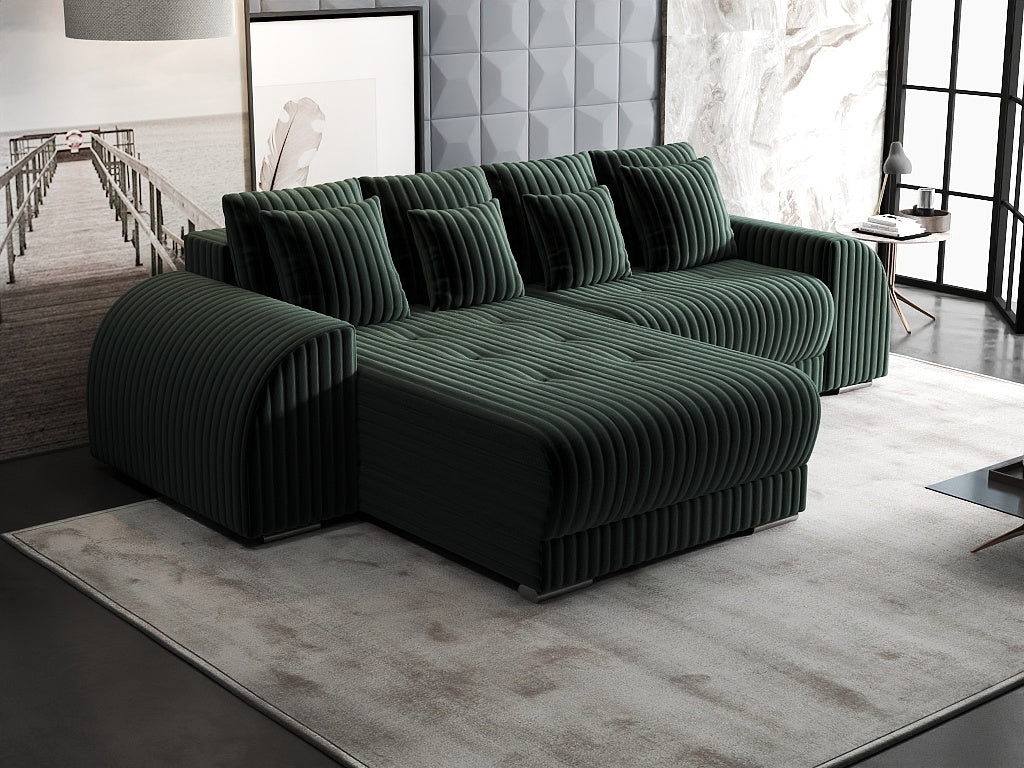 Colțar extensibil dumonde cu ladă de depozitare si sezut confortabil din spuma HR, Verona Ambience Verde 290x185 cm Fabrica