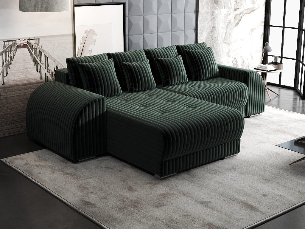 Colțar extensibil dumonde cu ladă de depozitare si sezut confortabil din spuma HR, Verona Ambience Verde 290x185 cm Fabrica