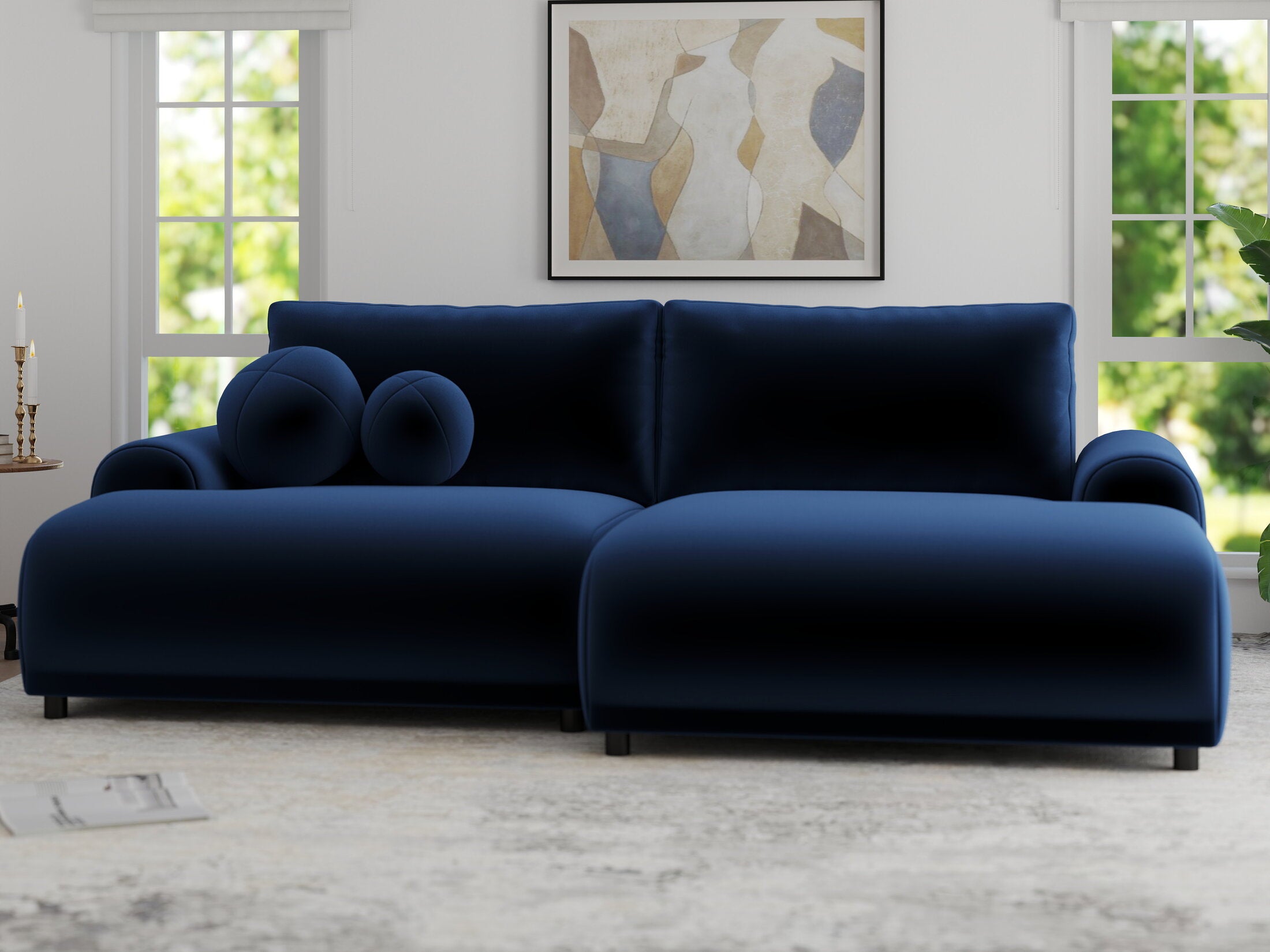 Colțar extensibil dumonde cu ladă de depozitare și șezut confortabil din spumă HR, Carlo Royal Albastru Navy 240x145 cm II