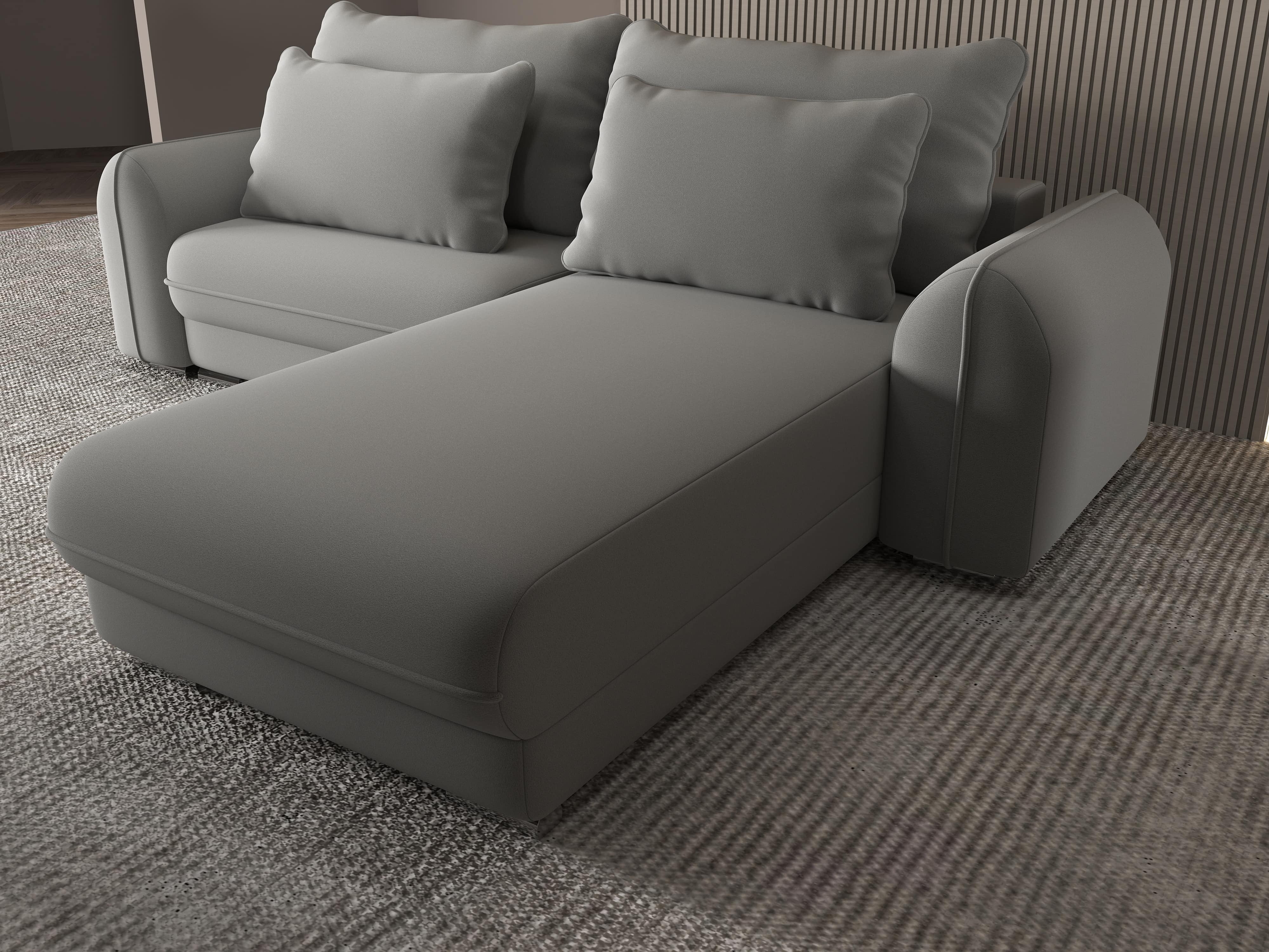 Colțar extensibil dumonde cu ladă de depozitare si sezut confortabil din spuma HR, Denver Royal Gri 275x185 cm II Fabrica