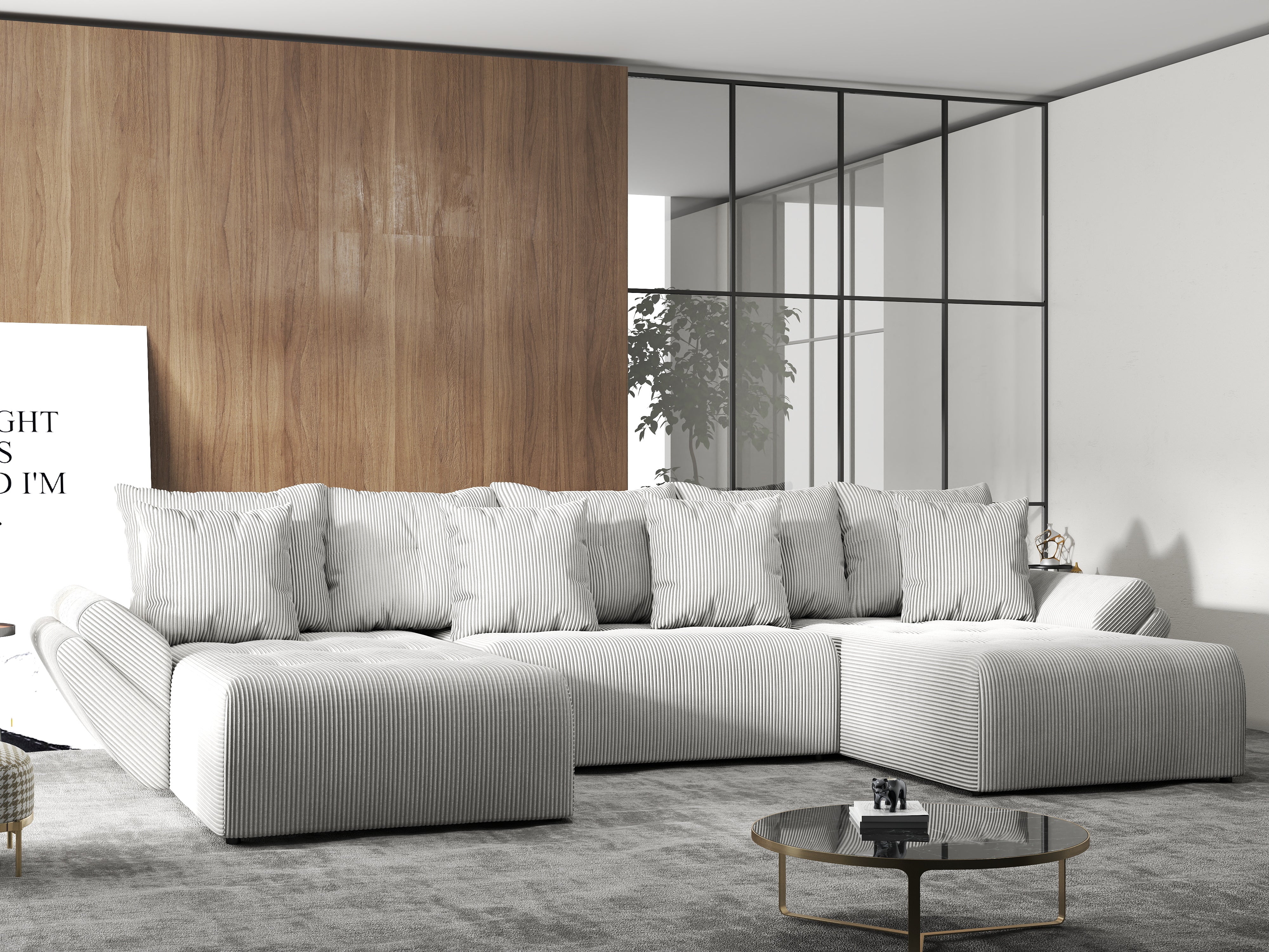 Colțar extensibil dumonde cu ladă de depozitare si sezut confortabil din spuma HR, Berlin U Zoom Grey 380x180 cm Fabrica