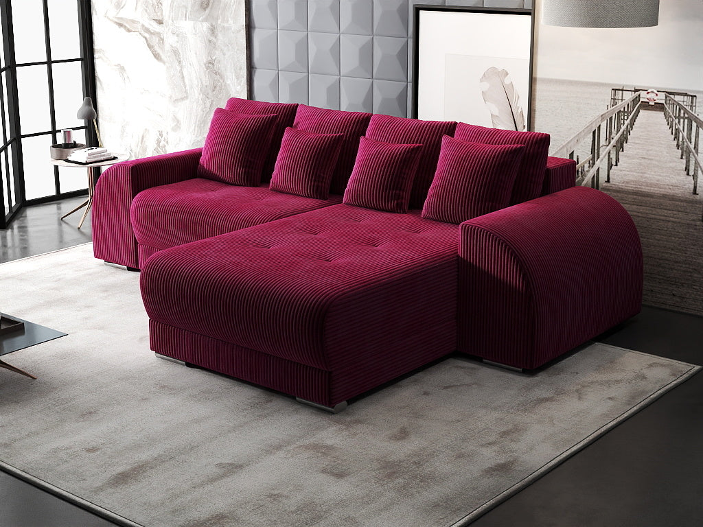 Colțar extensibil dumonde cu ladă de depozitare si sezut confortabil din spuma HR, Verona Zoom Rosu II 290x185 cm Fabrica