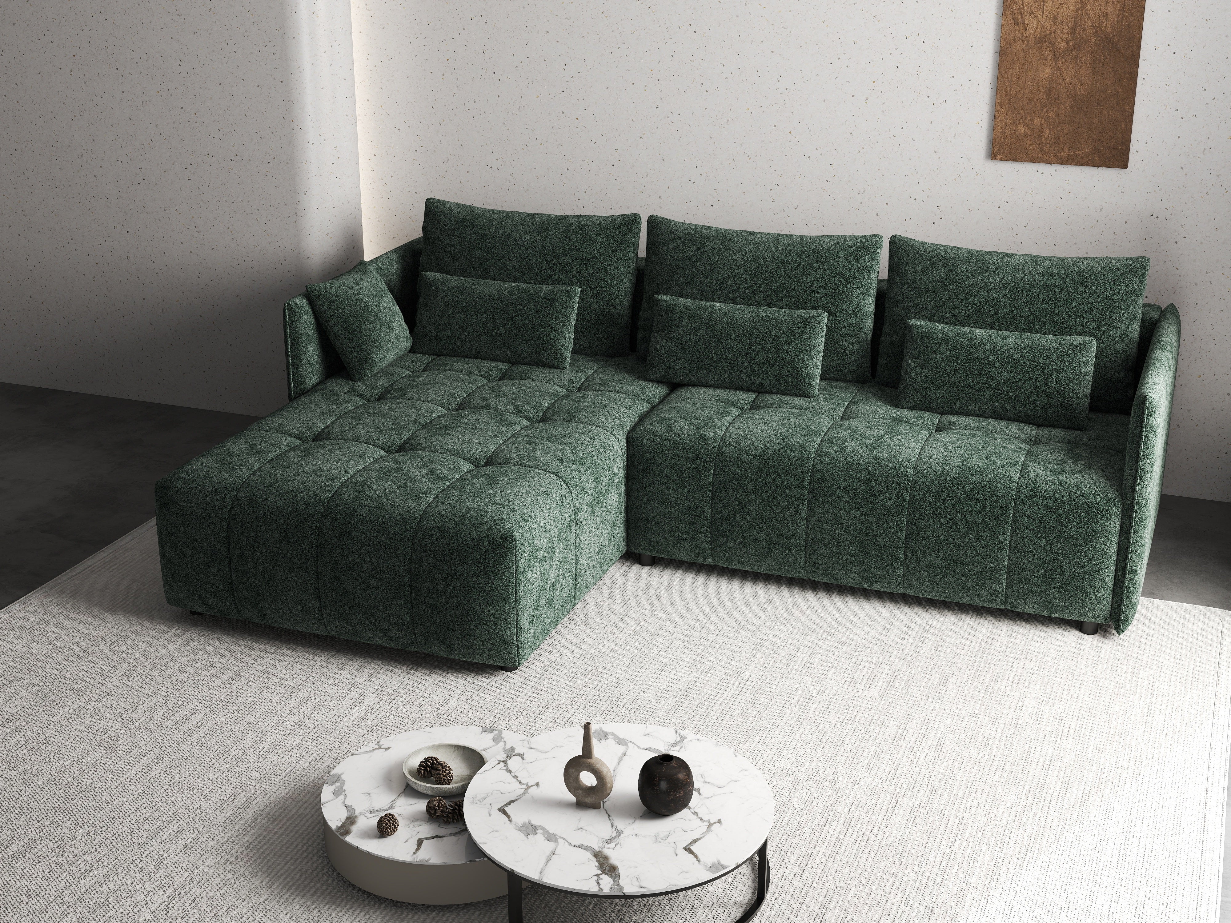 Colțar extensibil dumonde cu ladă de depozitare si sezut confortabil din spuma HR, Malta Euphoria Green II 235x185 cm Fabrica