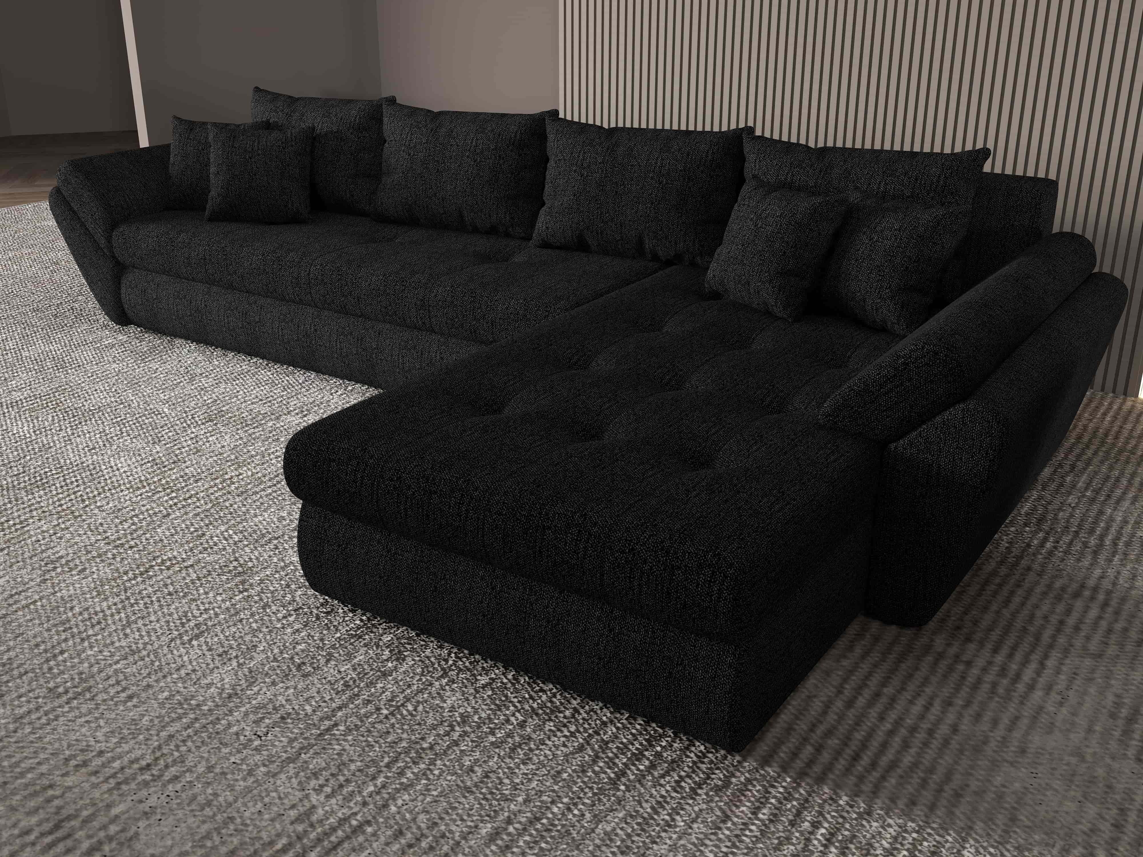 Colțar extensibil dumonde cu ladă de depozitare si sezut confortabil din spuma HR, Loana XL Enjoy Negru II 335x185 cm Fabrica