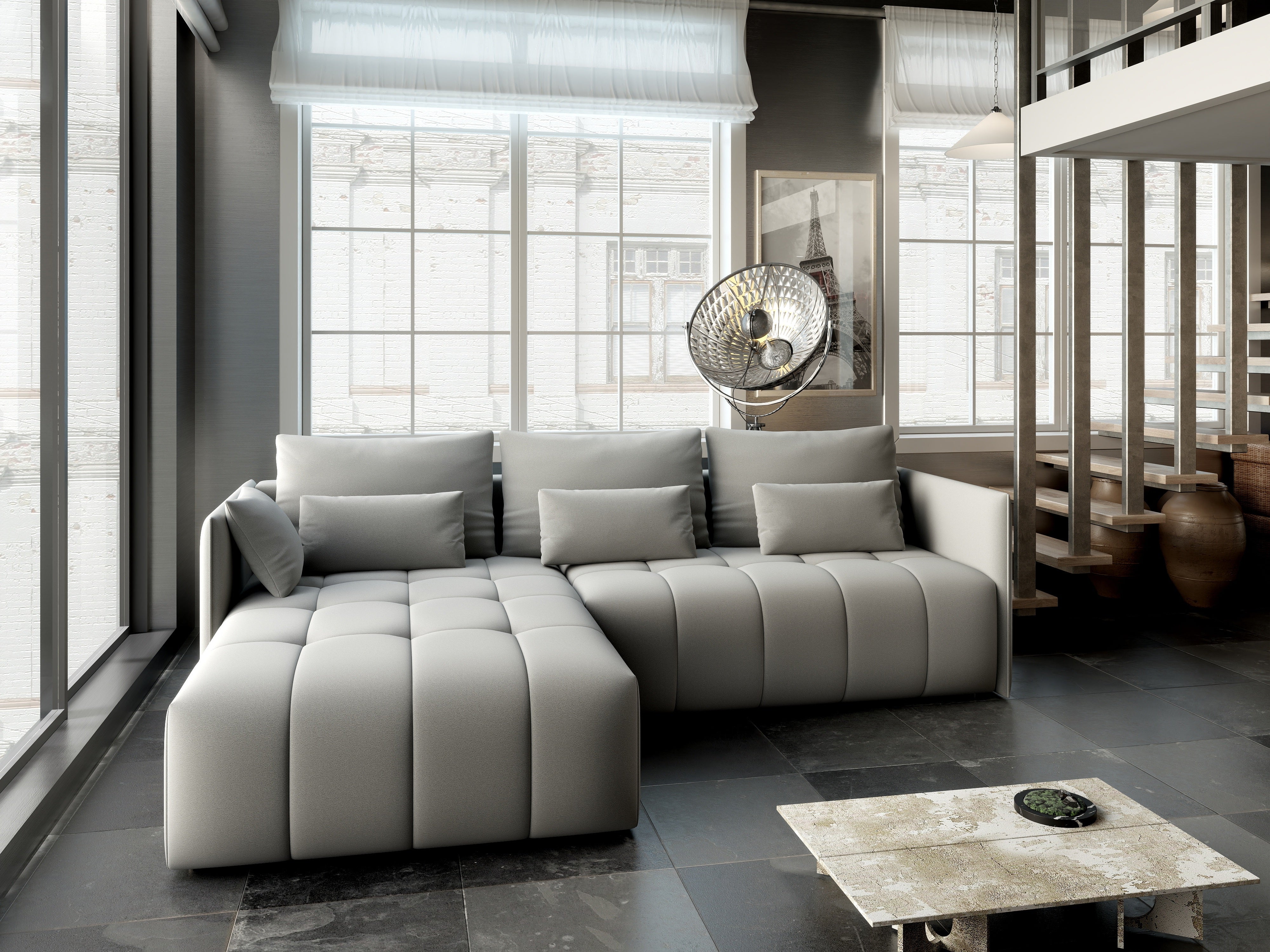 Colțar extensibil dumonde cu ladă de depozitare si sezut confortabil din spuma HR, Malta Royal Grey 235x185 cm Fabrica