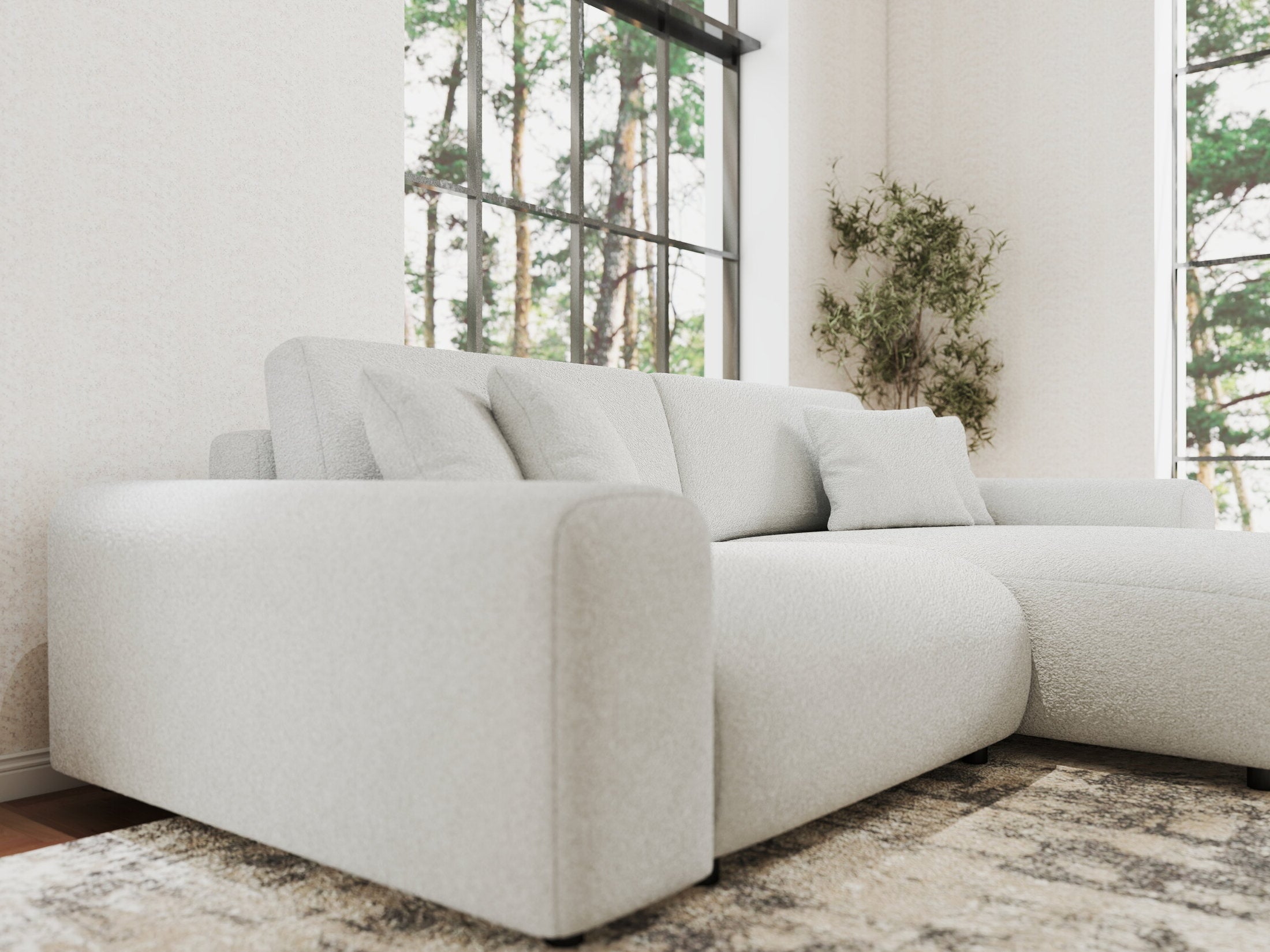 Colțar extensibil dumonde cu ladă de depozitare si sezut confortabil din spuma HR, Sarina Euphoria Alb 255x168 cm II