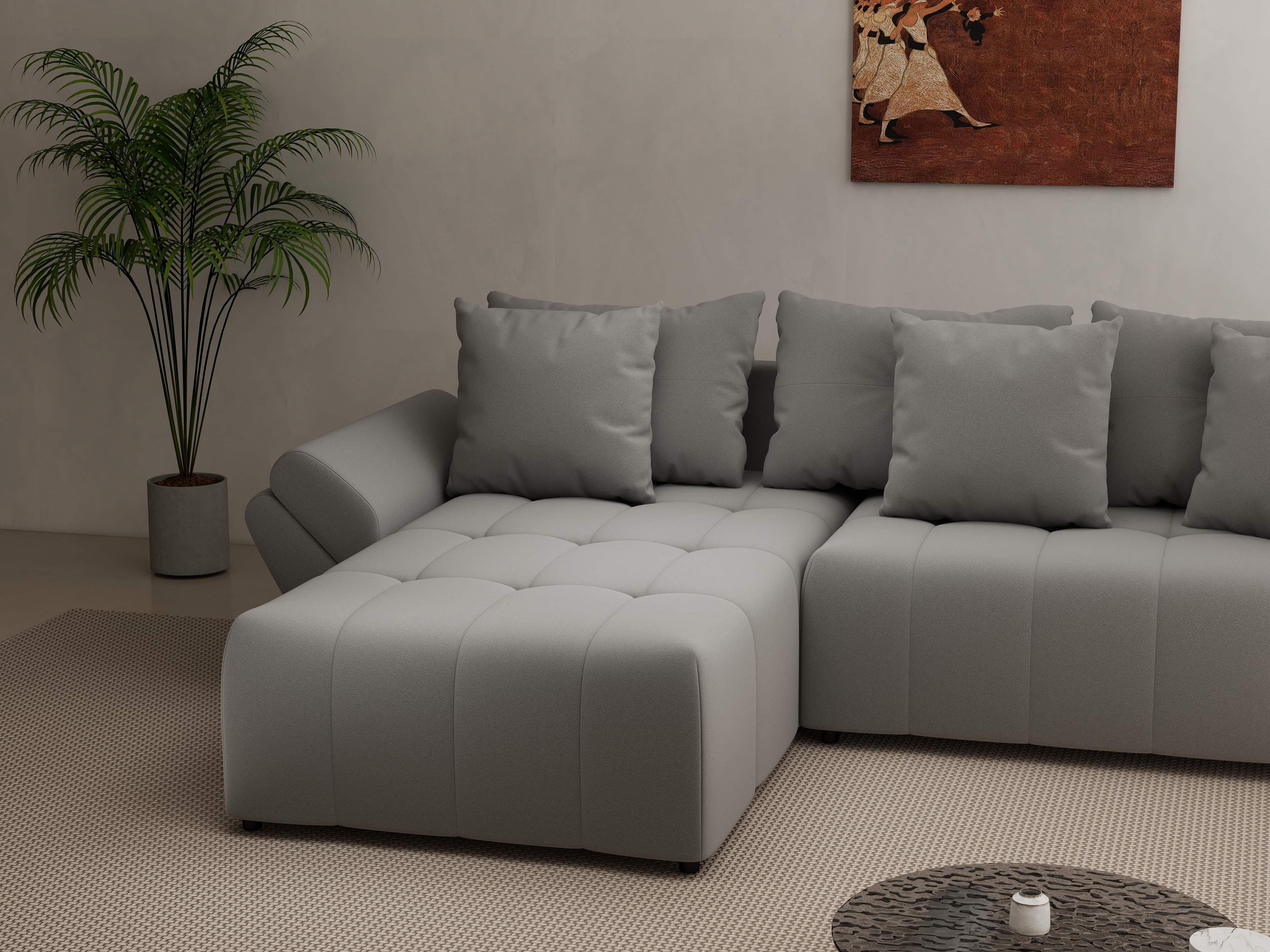 Colțar extensibil dumonde cu ladă de depozitare si sezut confortabil din spuma HR, Berlin Royal Gri 280x185 cm Fabrica